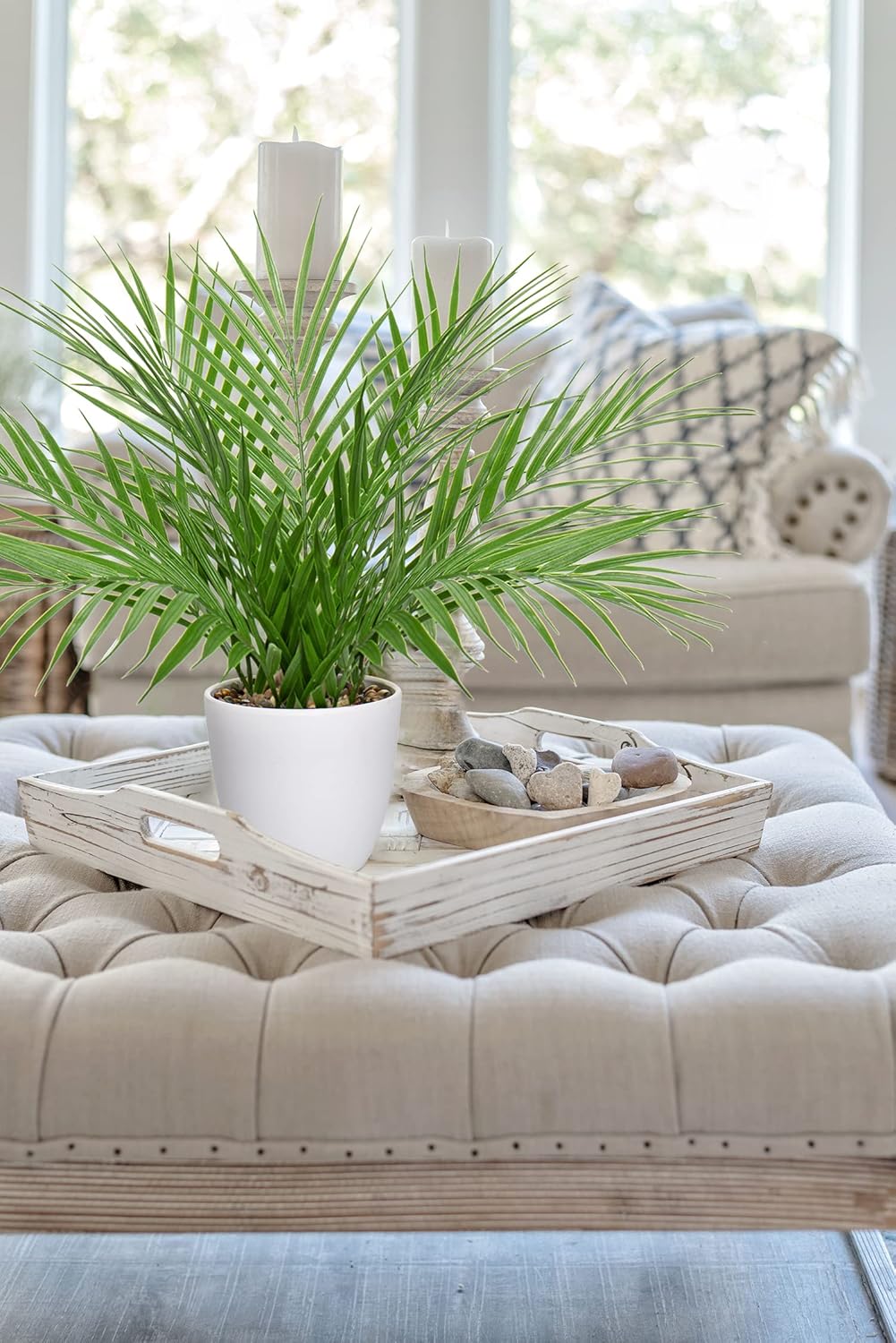 Briful Artificial Palm Plant 15 White Pot Indoor Decor