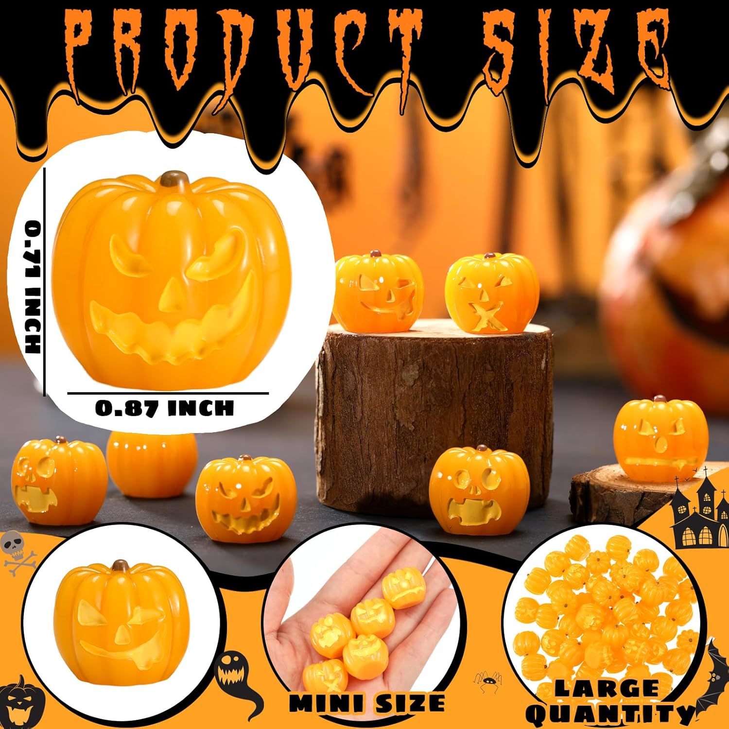 50 Pcs Mini Resin Pumpkins Halloween Decor Favors Gifts