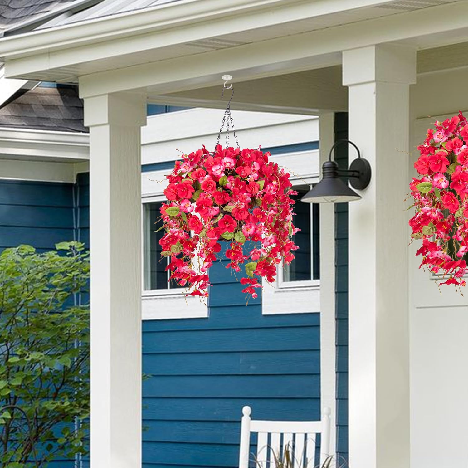 HyeFlora Fake Hanging Hibiscus Flower Basket RedPink