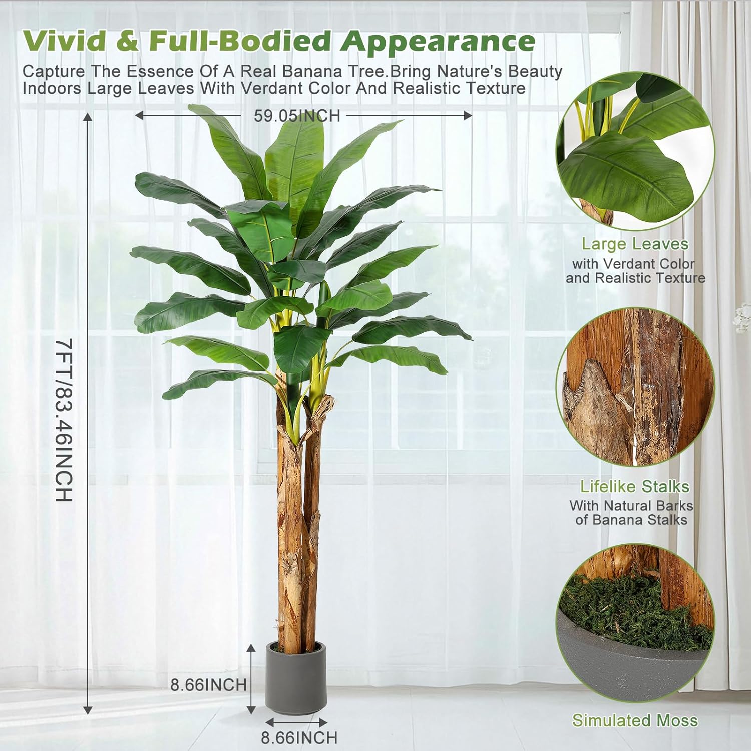 GarveeHome Artificial Banana Tree 7FT with Grey Planter