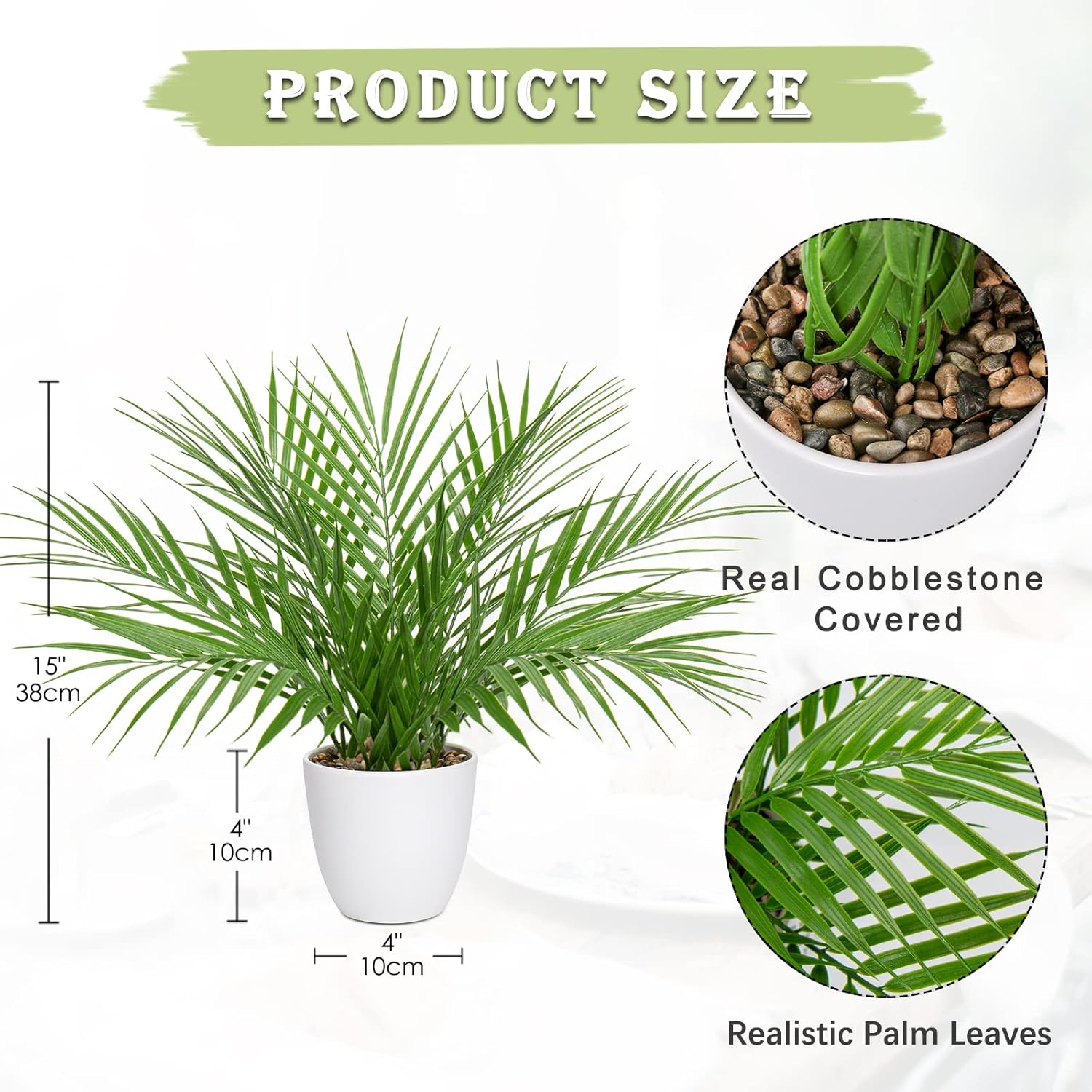 Briful Artificial Palm Plant 15 White Pot Indoor Decor