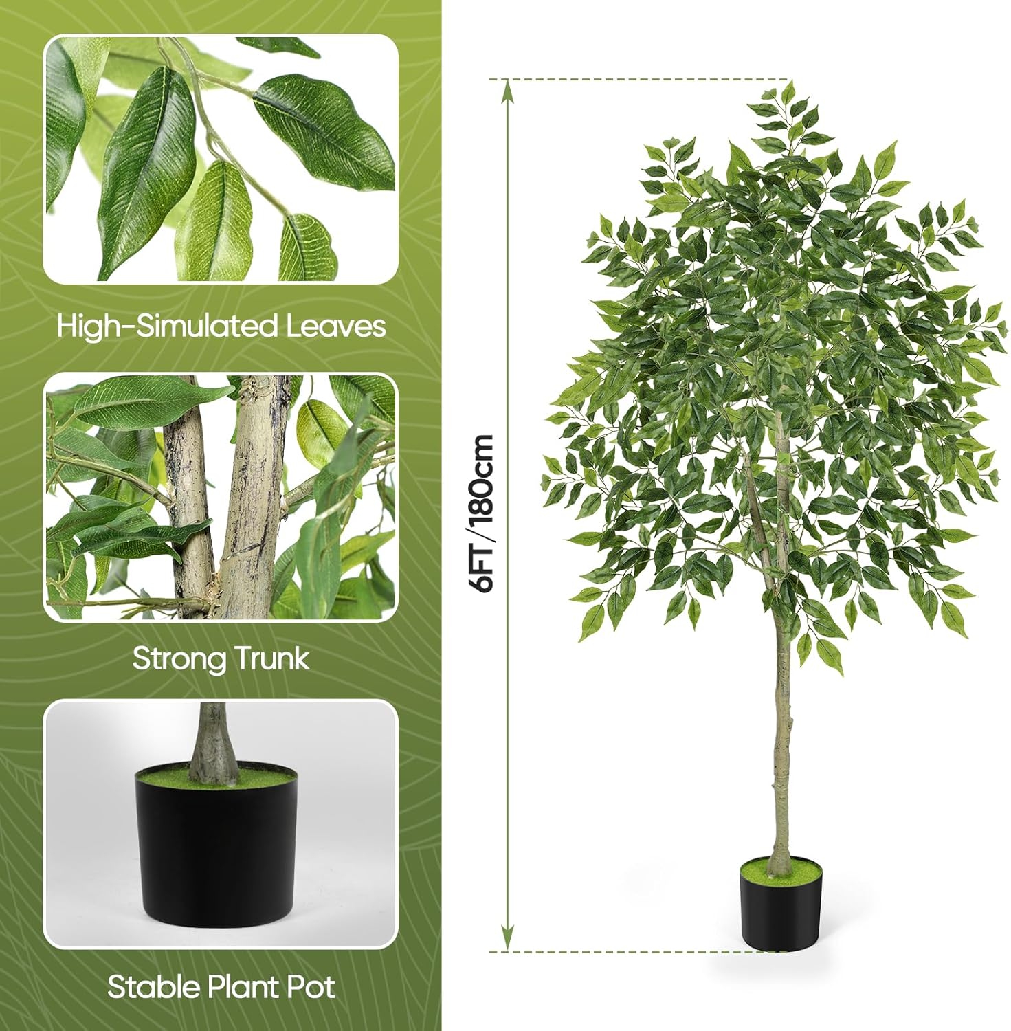PINPON 6FT Artificial Ficus Tree for Home Decor
