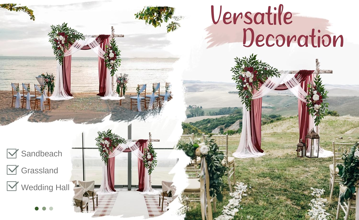 WEDFLOR Wedding Arch Flowers with Drapes Kit - Pack of 4