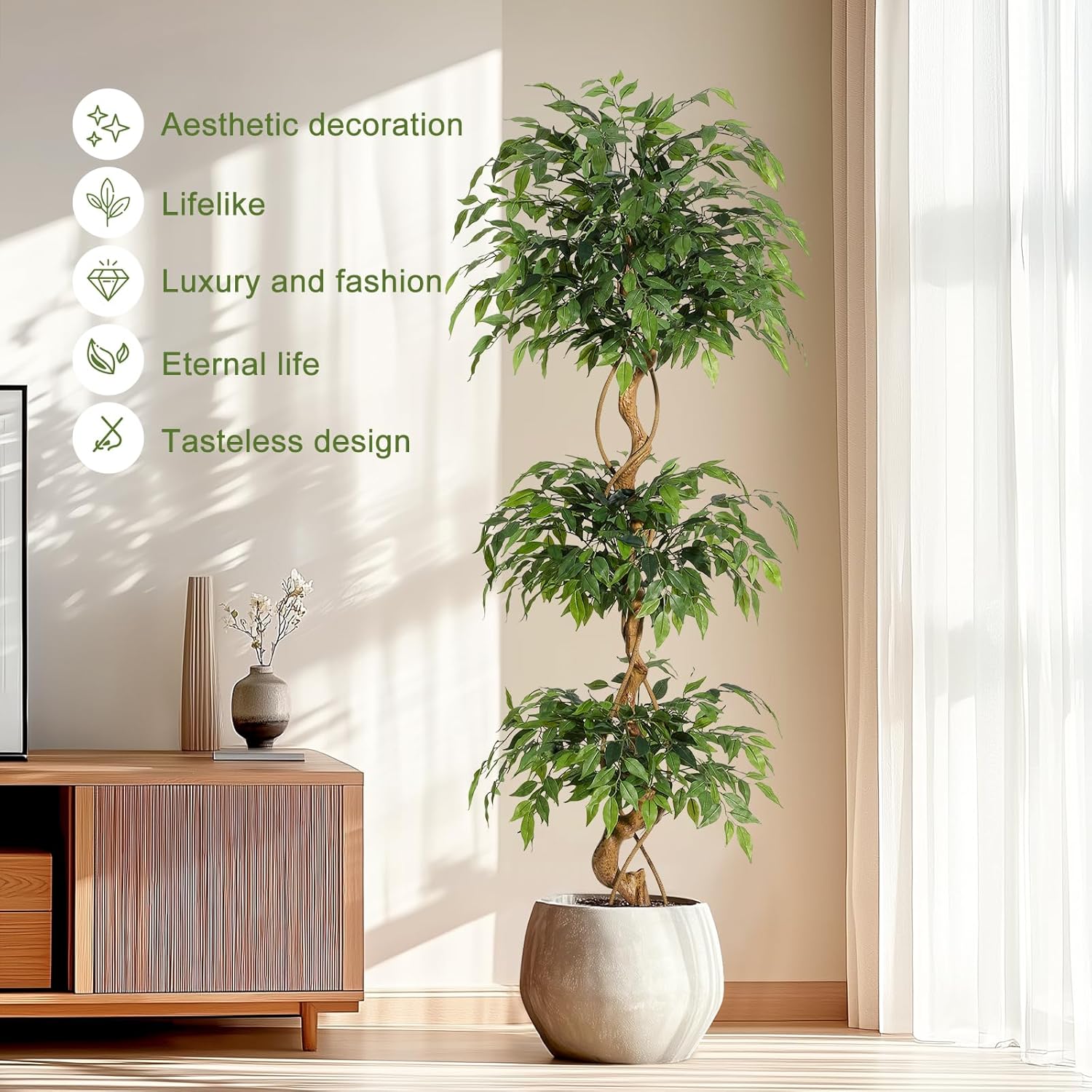GarveeHome 6 Feet Ficus Artificial Tree with Curved Trunk