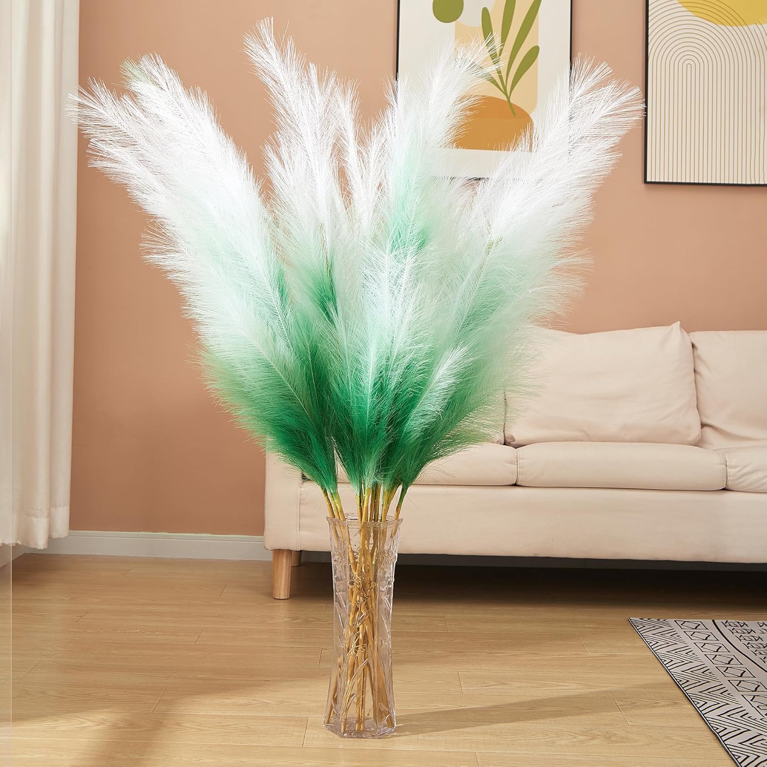 7 Pcs 45 In Faux Pampas Grass Green Gradient