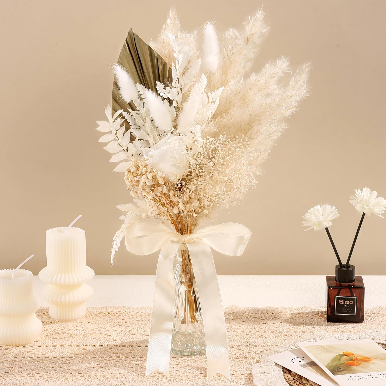 VAIPI Dried Flowers Bouquet with Vase Boho Decor