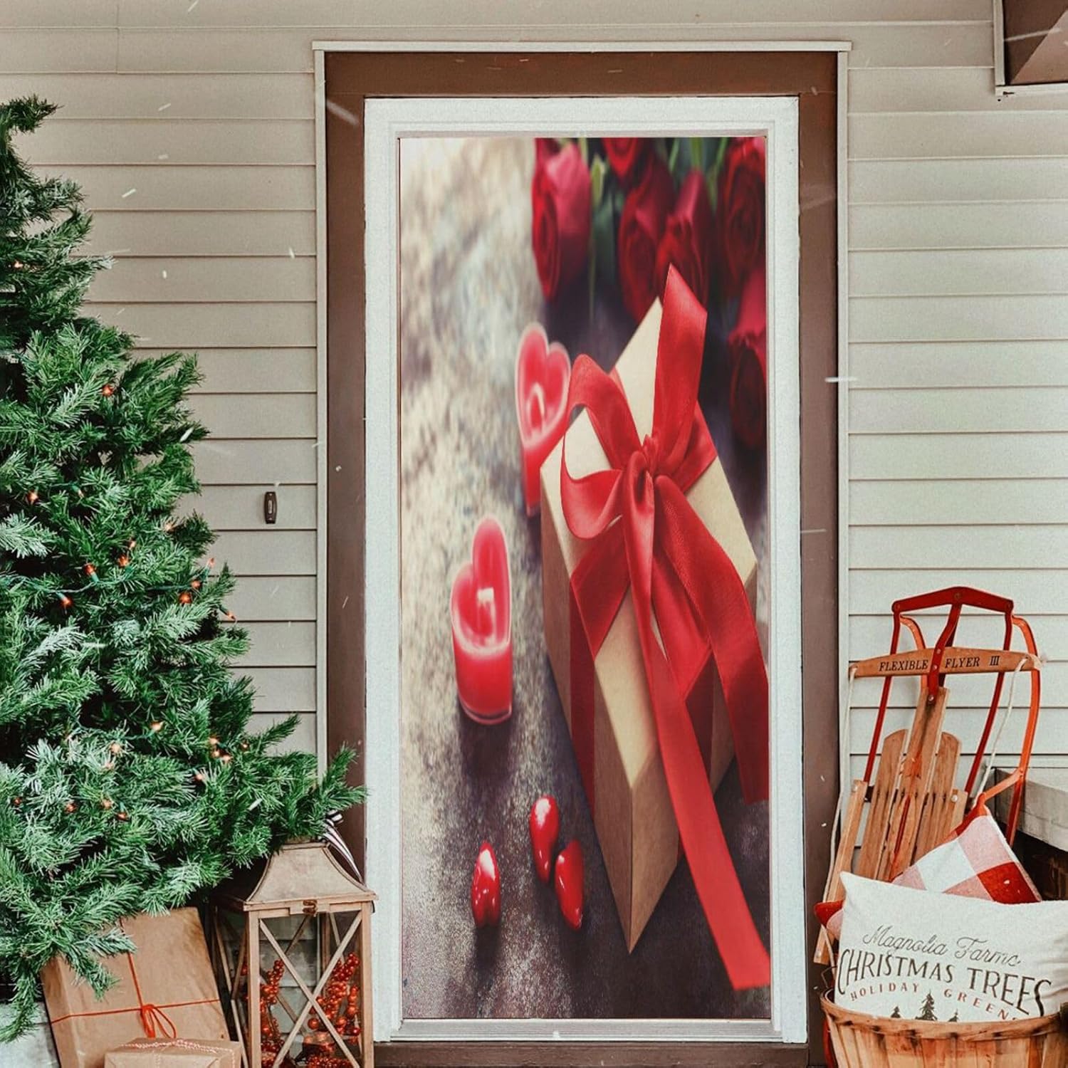 Susiyo Red Door Cover Stretchy Festive Decor 35x79 Inch