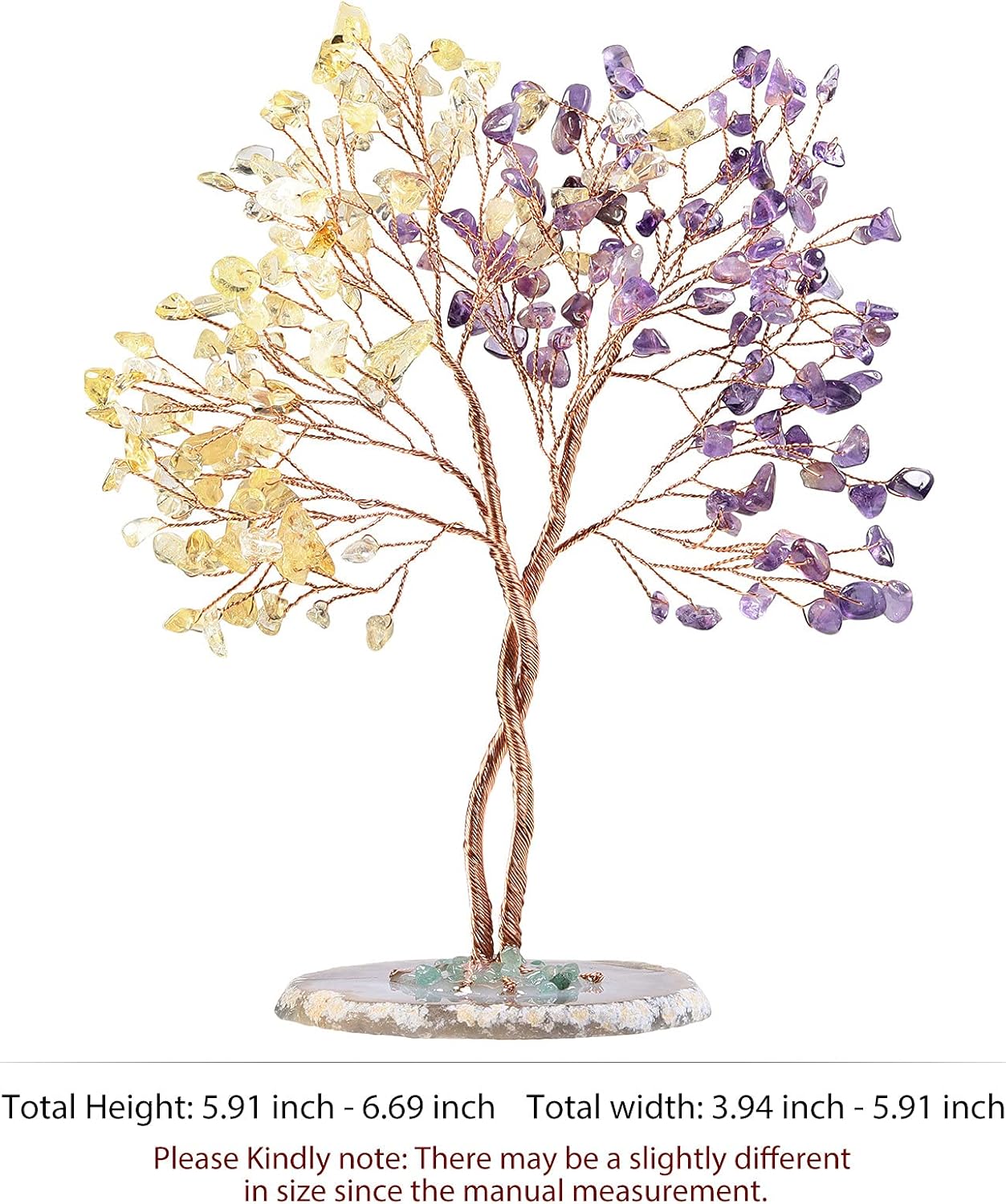 Handmade Citrine Amethyst Crystal Tree with Agate Base for Wealth and Luck
