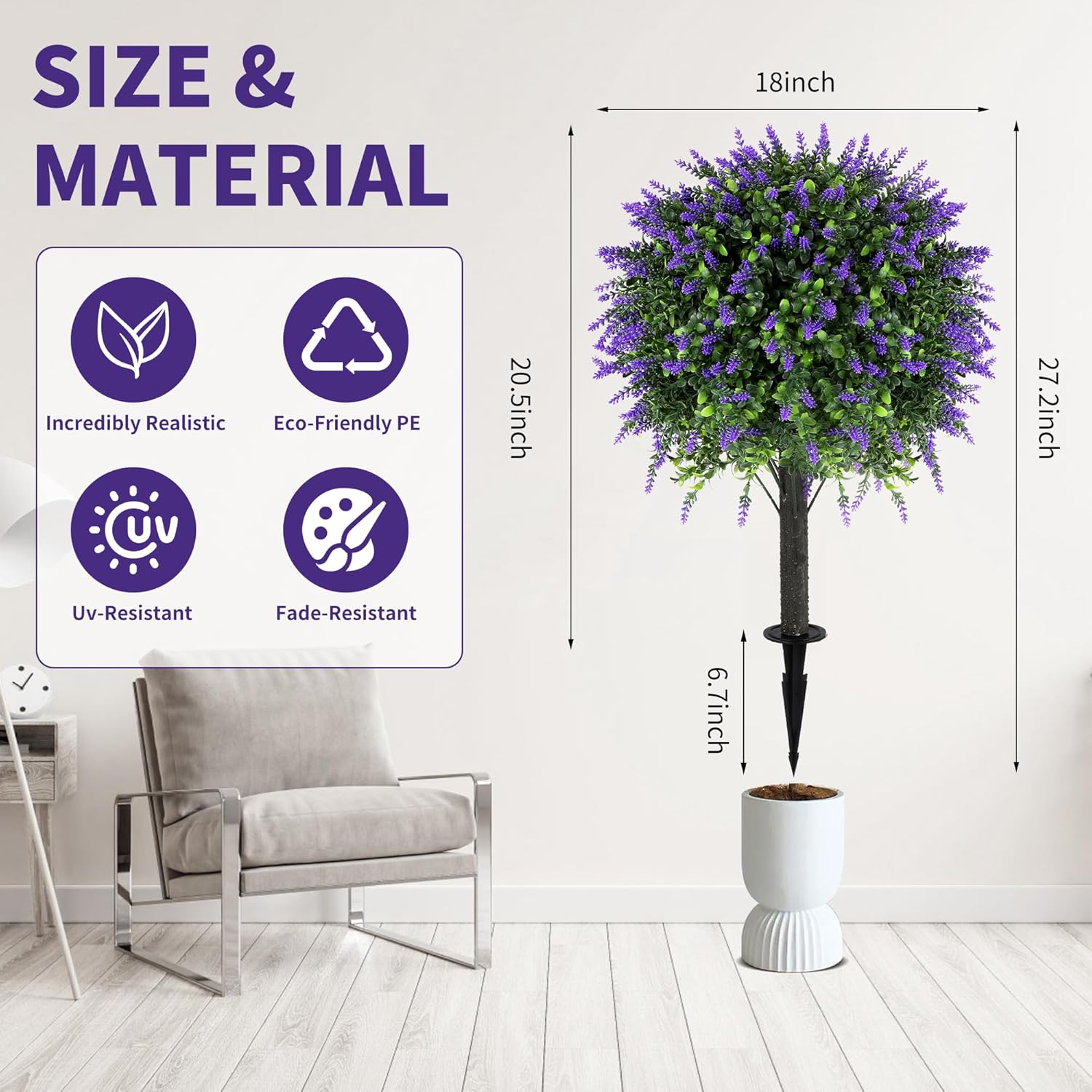 272 Inch Artificial Lavender Topiary Set of 2 with Spike