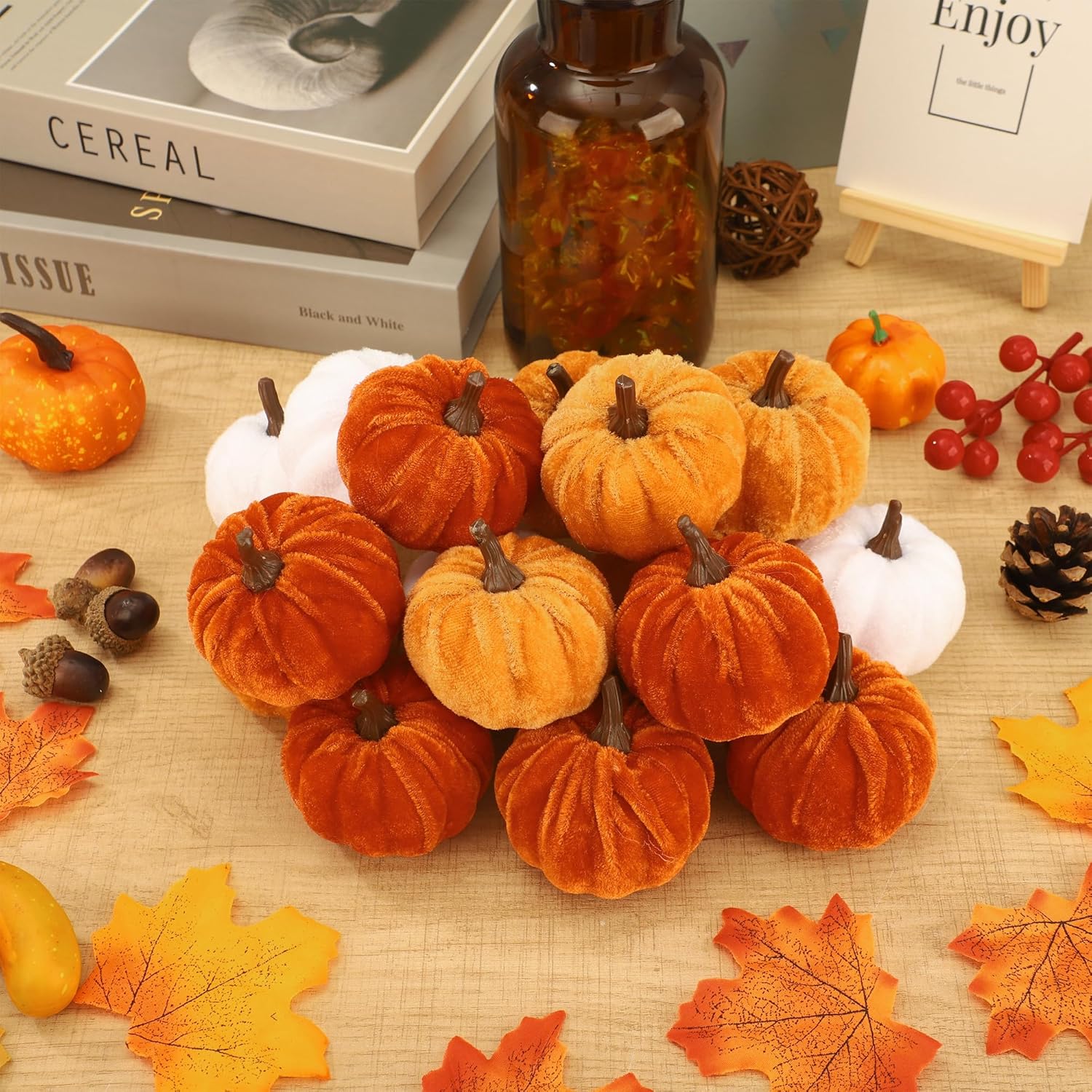 18 Pcs Fall Velvet Pumpkin Decorations