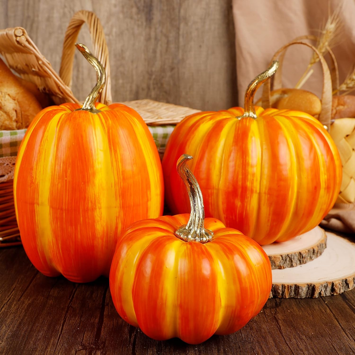 Winemana 3 Pcs Artificial Pumpkins Fall Decorations