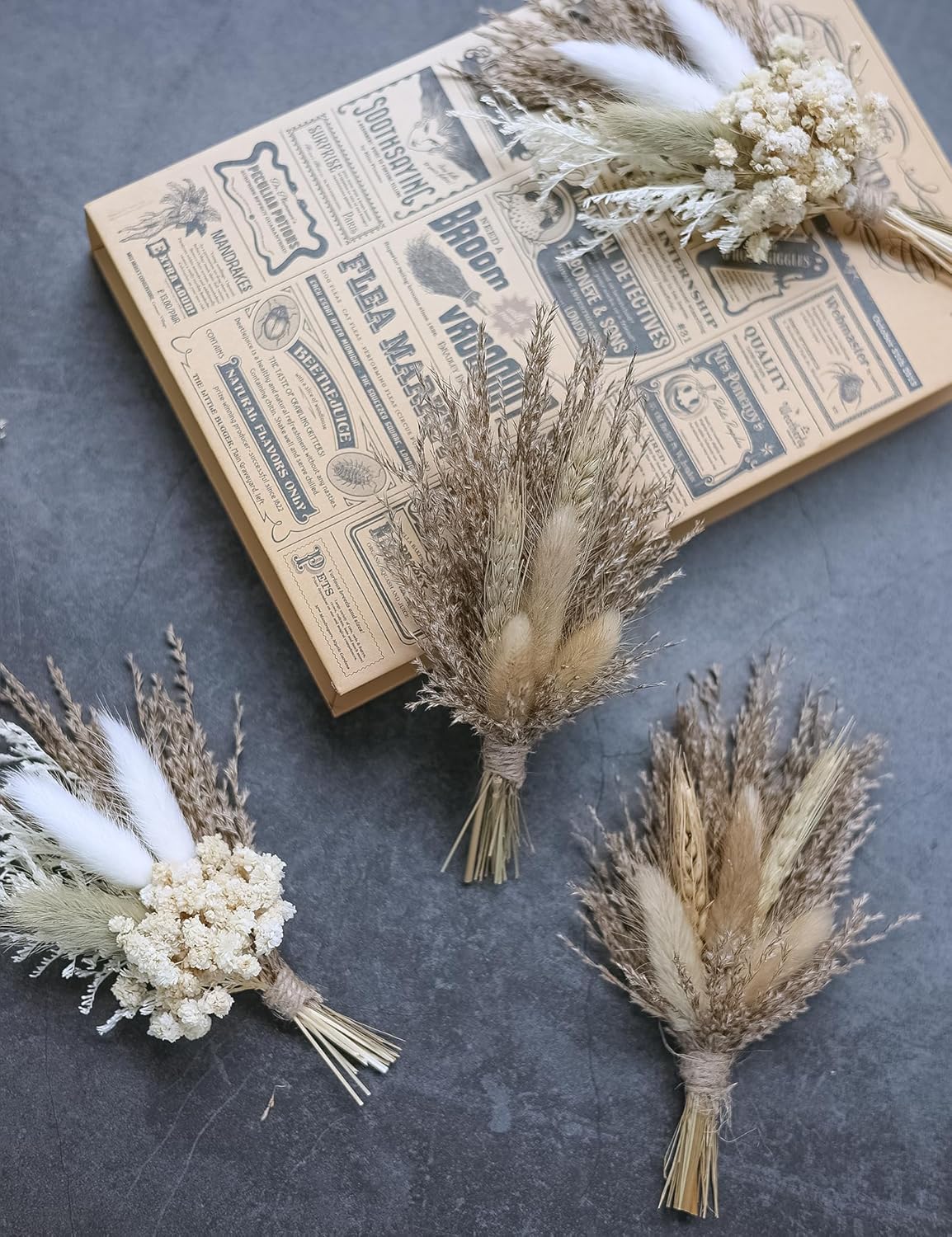 Mini Dried Flower Bouquet Pack of 6 Grey