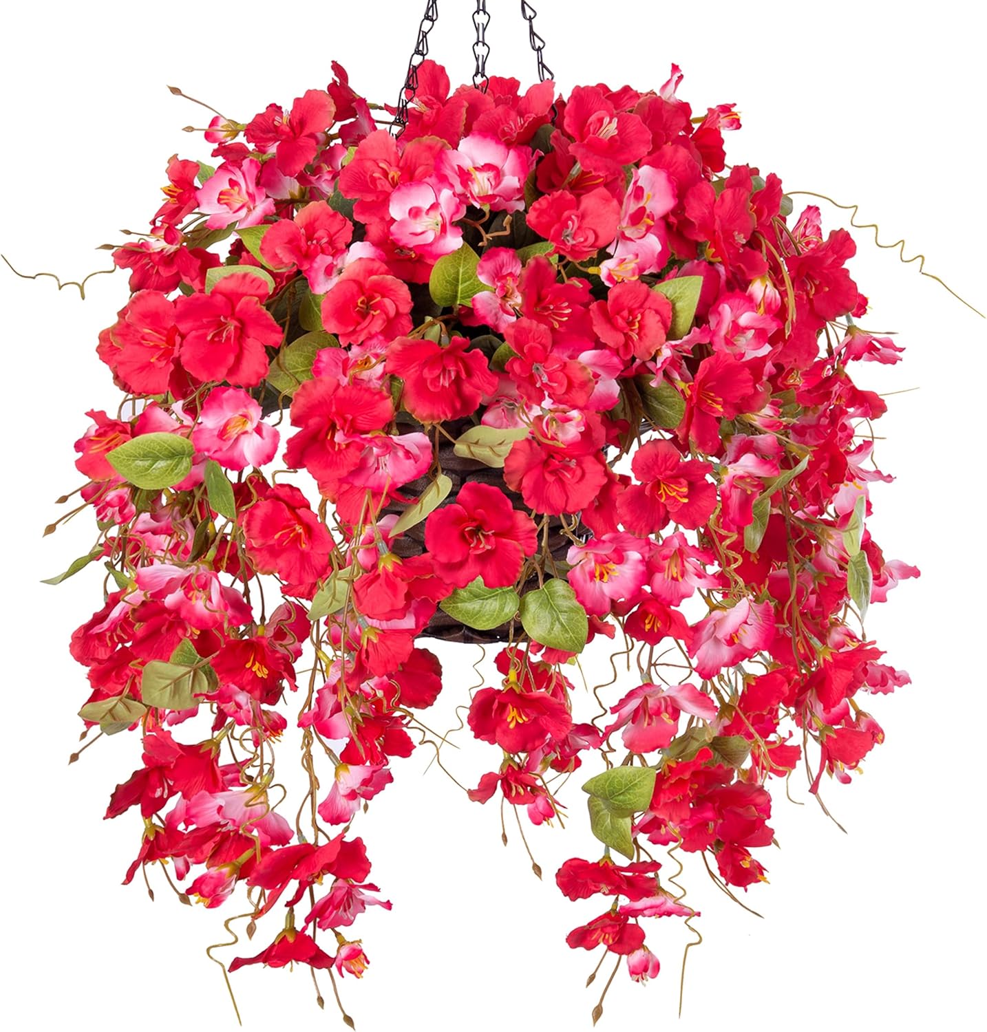 HyeFlora Fake Hanging Hibiscus Flower Basket RedPink