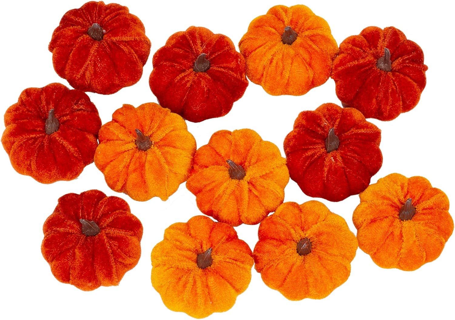 12 Pcs Artificial Orange Velvet Pumpkins Fall Decorations