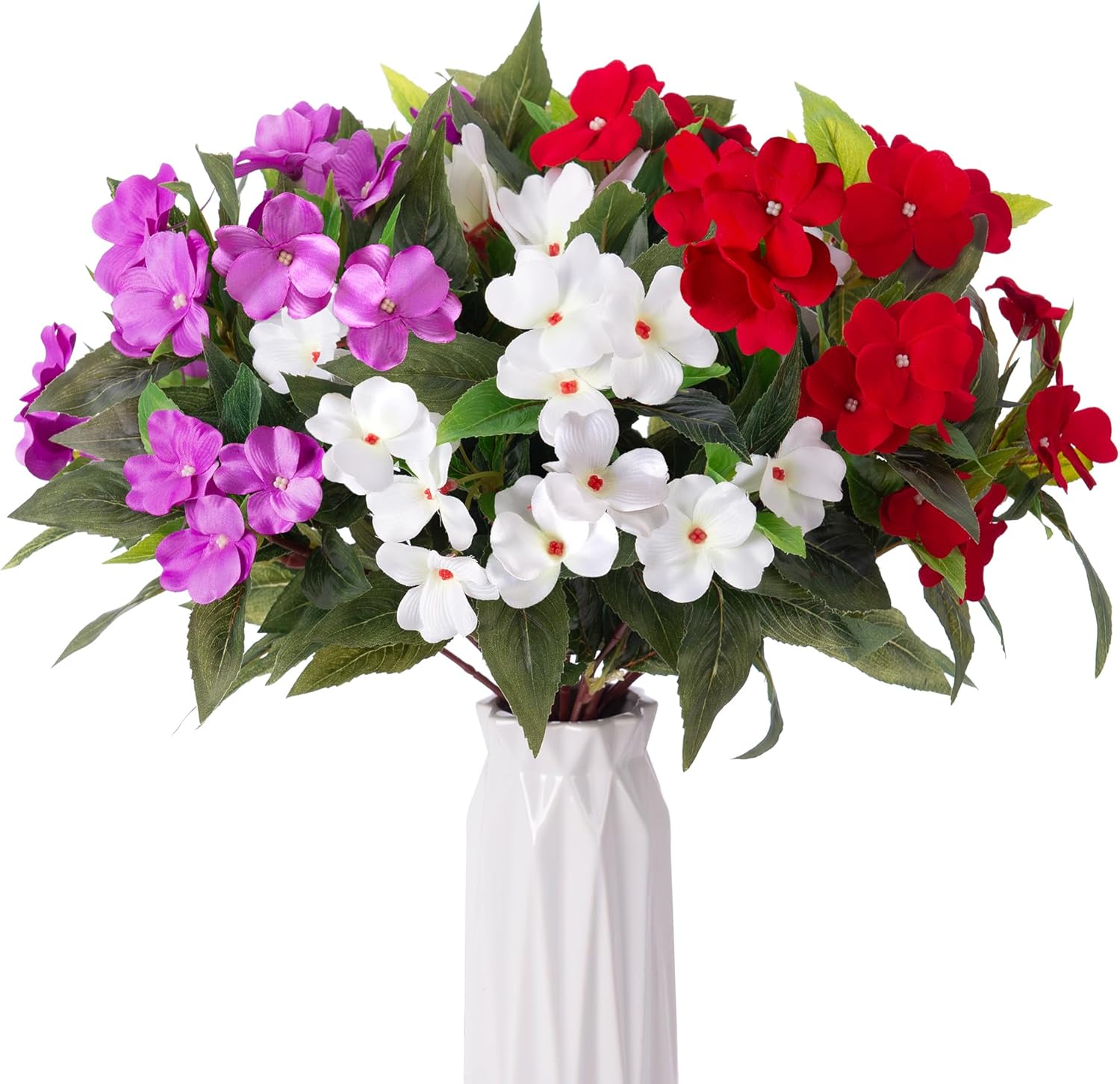 HyeFlora Artificial Impatiens Flowers 3PCS Outdoor Decor