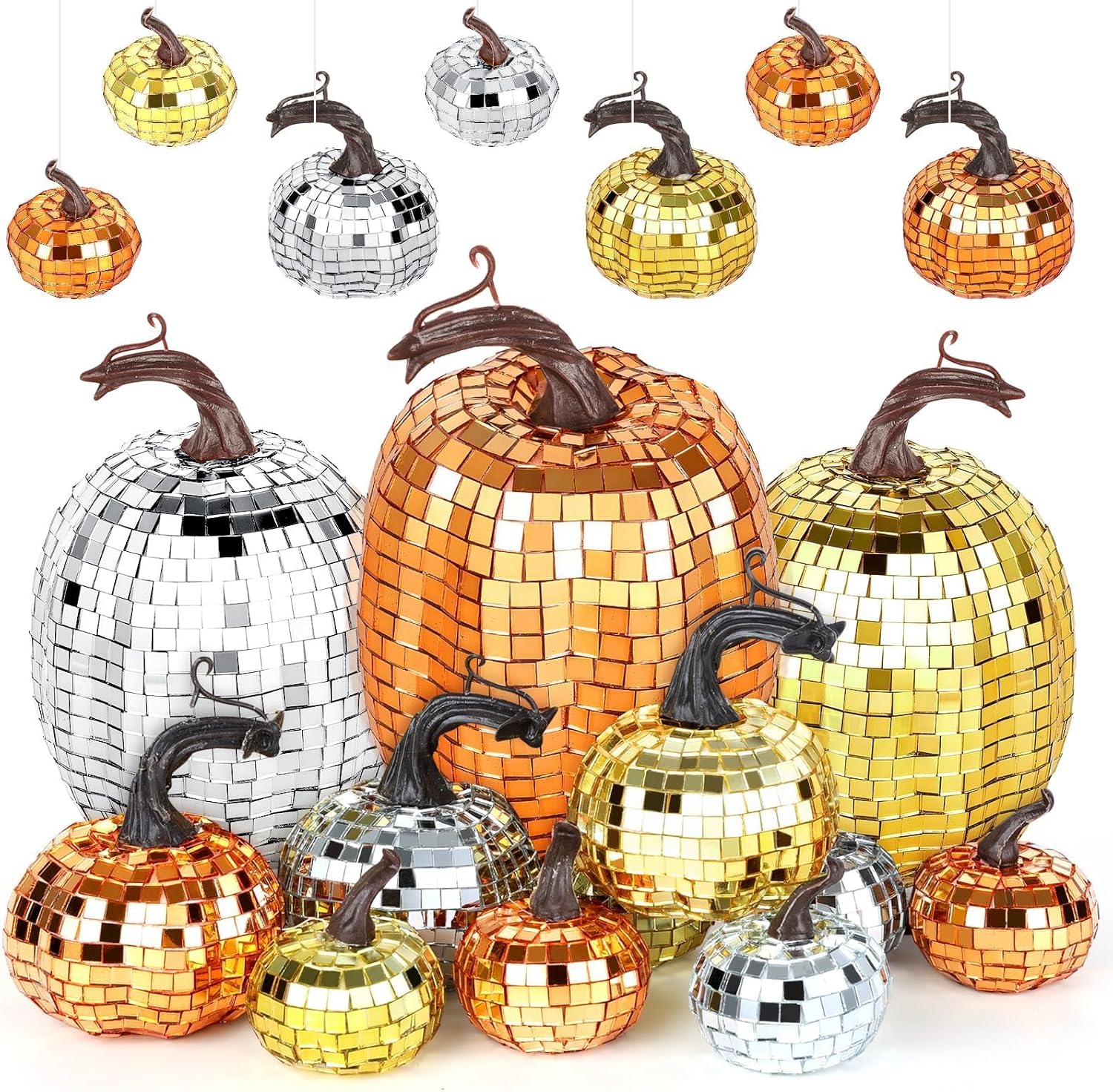 12 Pcs Artificial Disco Glitter Pumpkins Decor