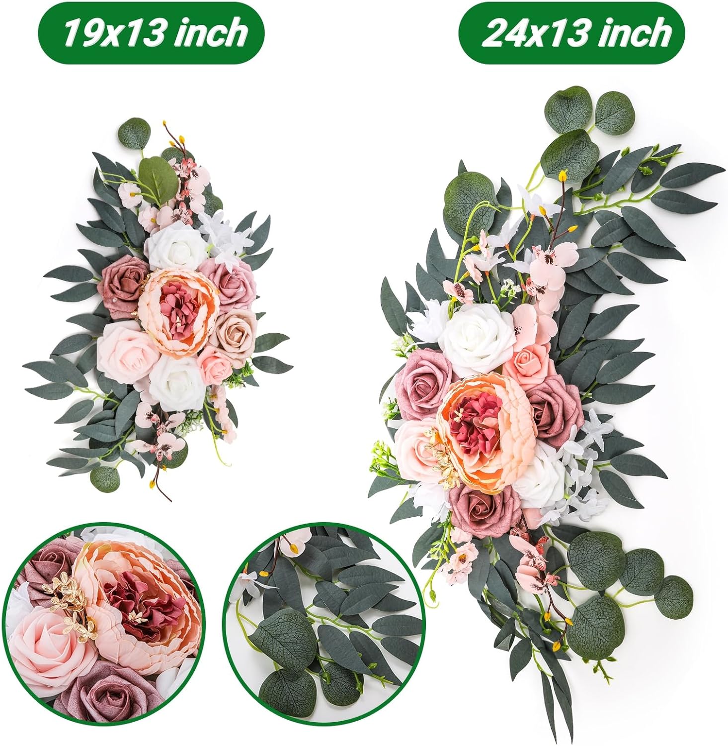 2 Pack Artificial Wedding Arch Flowers Pink White