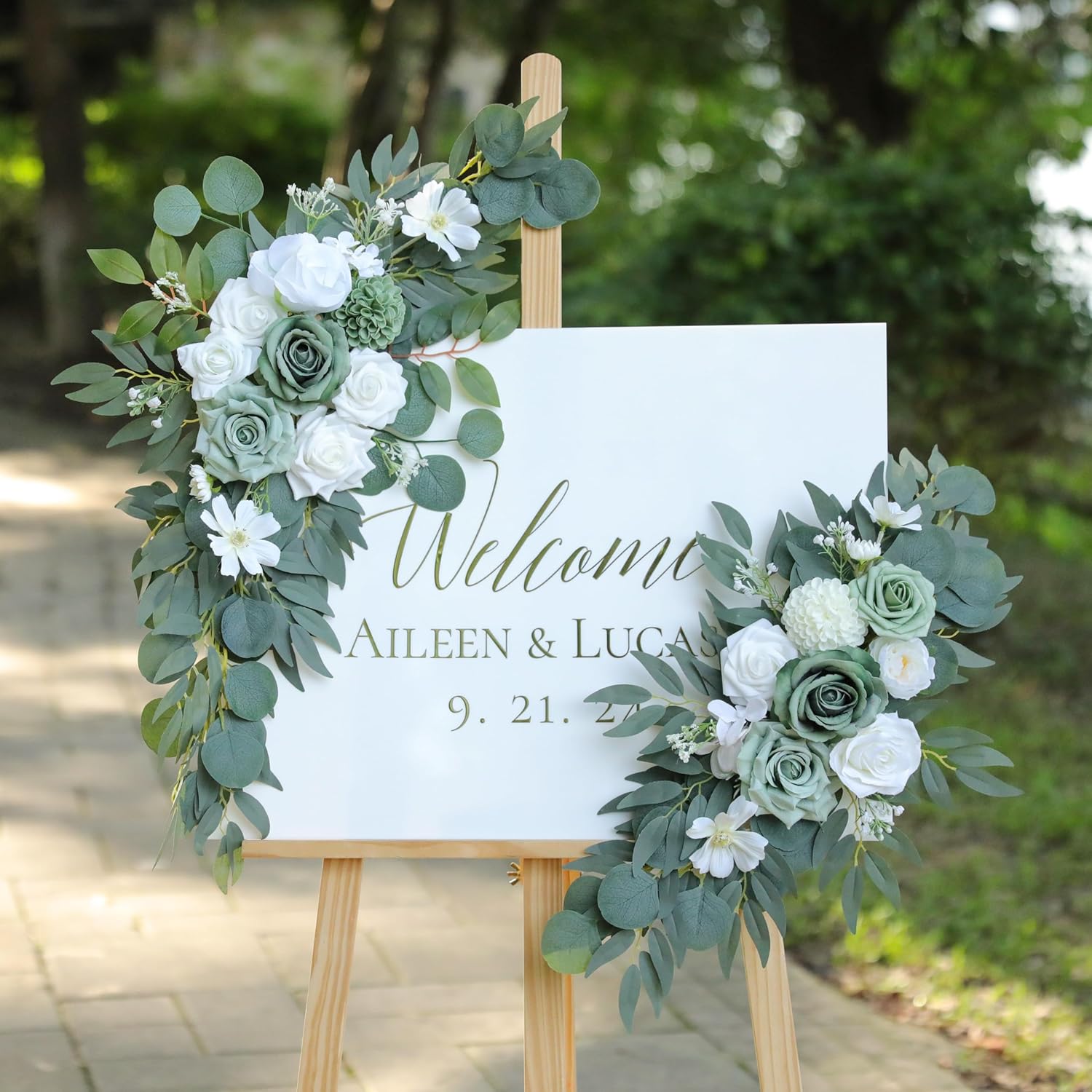 Udoula Artificial Sage Green Wedding Arch Flowers Swags Set of 2