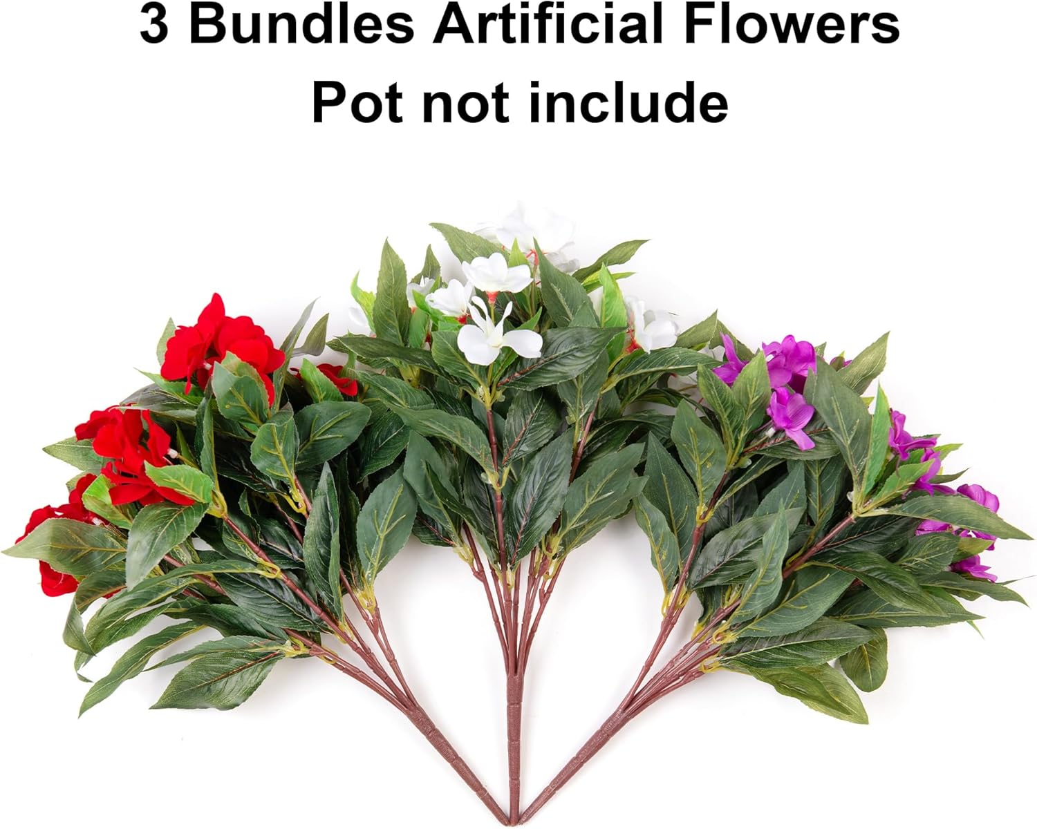 HyeFlora Artificial Impatiens Flowers 3PCS Outdoor Decor