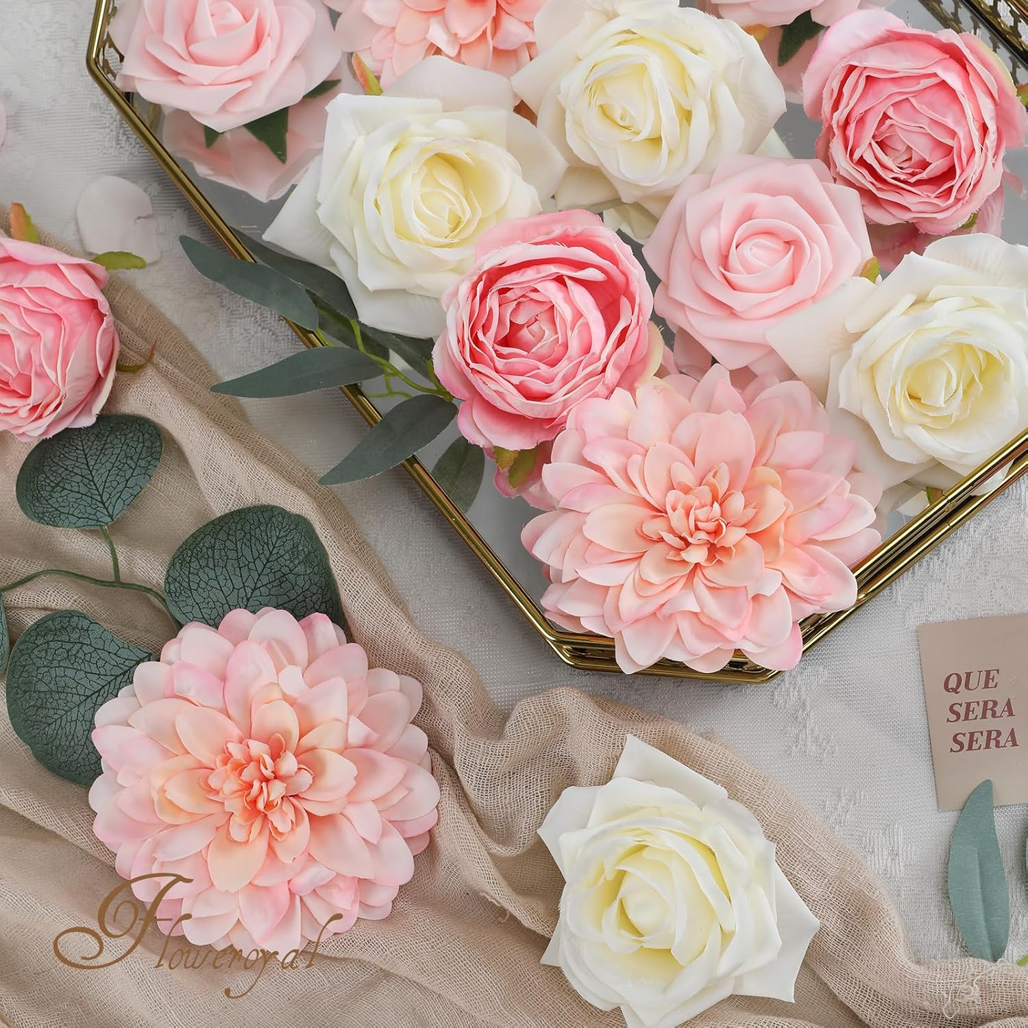 Floweroyal Artificial Flowers Rose Dahlia Set for Wedding DIY
