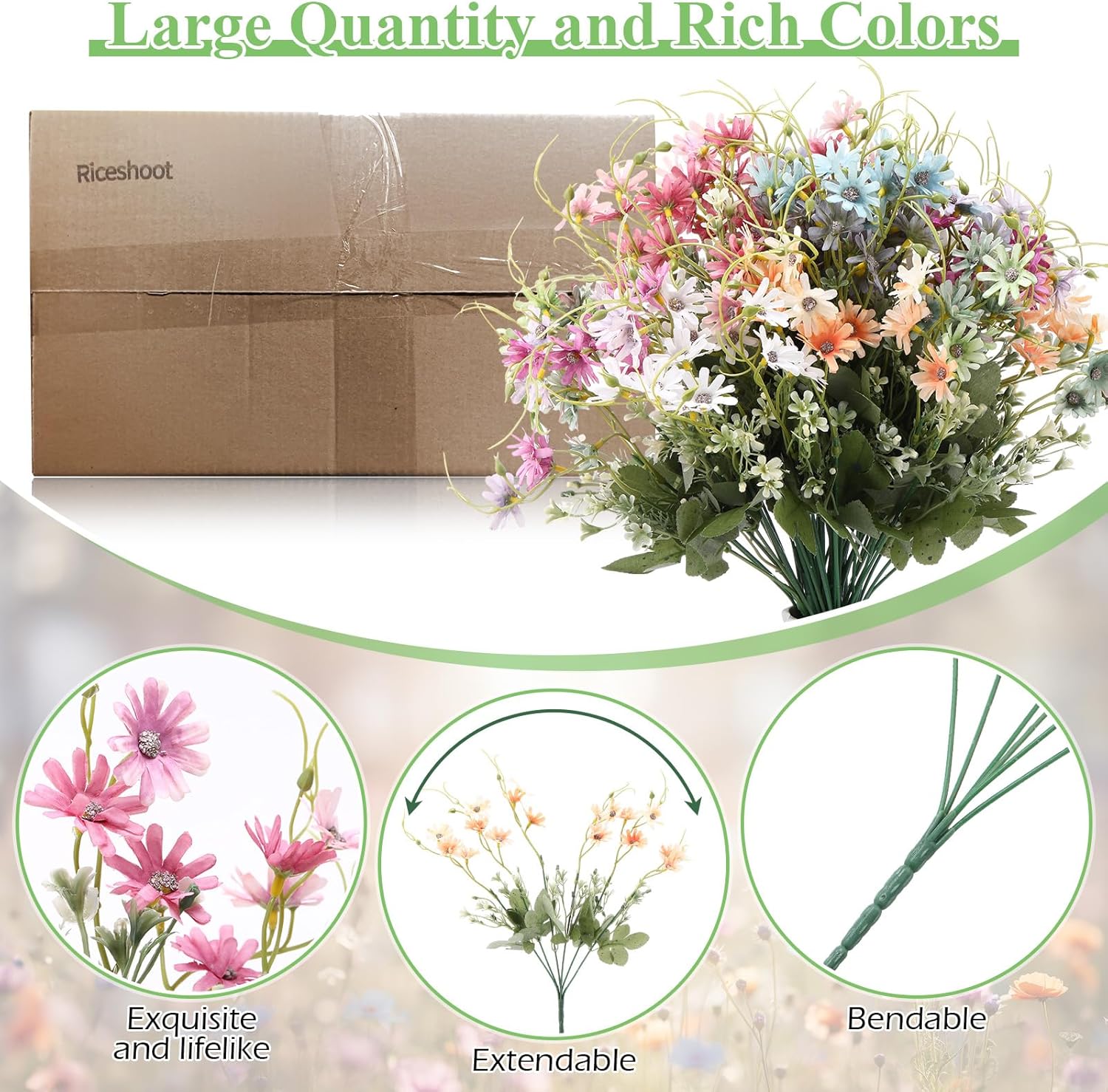 Riceshoot 24 Pcs Artificial Daisy Wildflowers for Home Decor