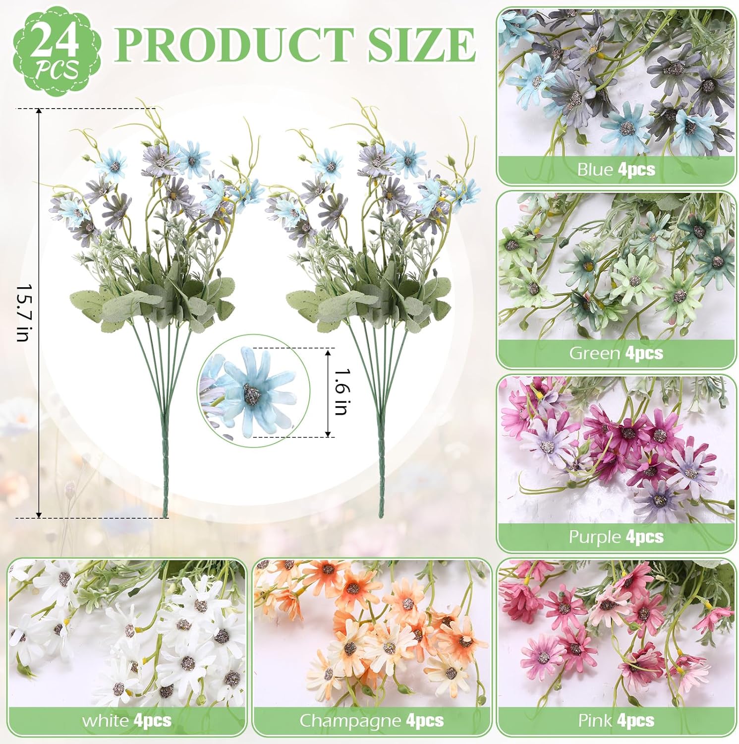 Riceshoot 24 Pcs Artificial Daisy Wildflowers for Home Decor