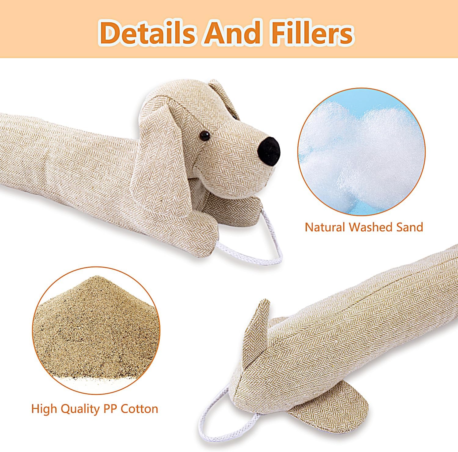 34 Inch Heavy Duty Draft Stopper with Cute Animal Design - Yellow Dog