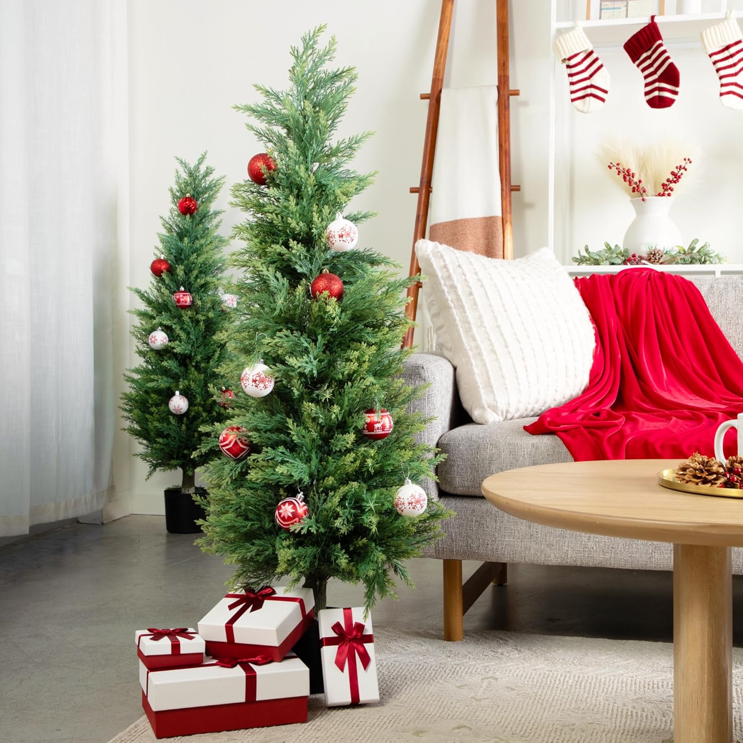 DRAY 2-Pack Faux Cypress Topiary Trees 4ft Tall
