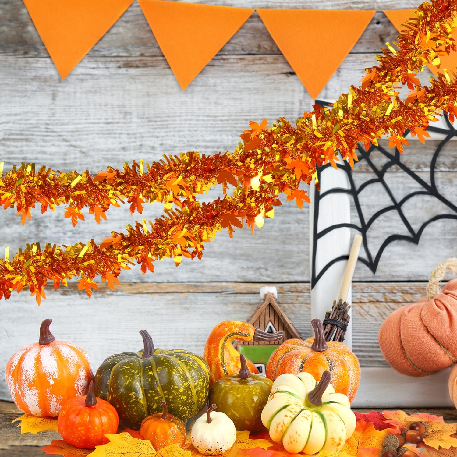 FOIMAS Mini Artificial Pumpkins with Acorns and Maple Leaves