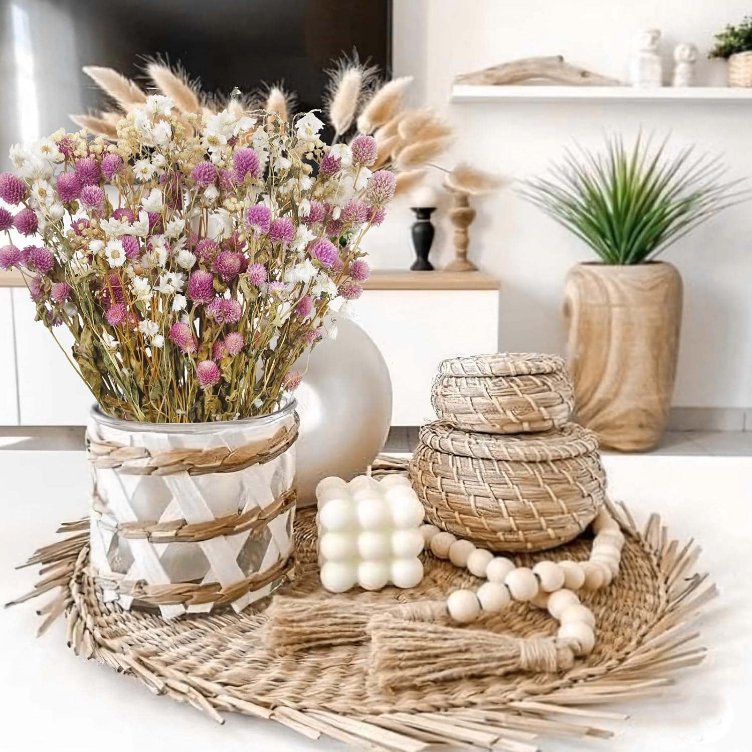 Artificial Flower Bouquet Pink Globe Amaranth Dried Flowers
