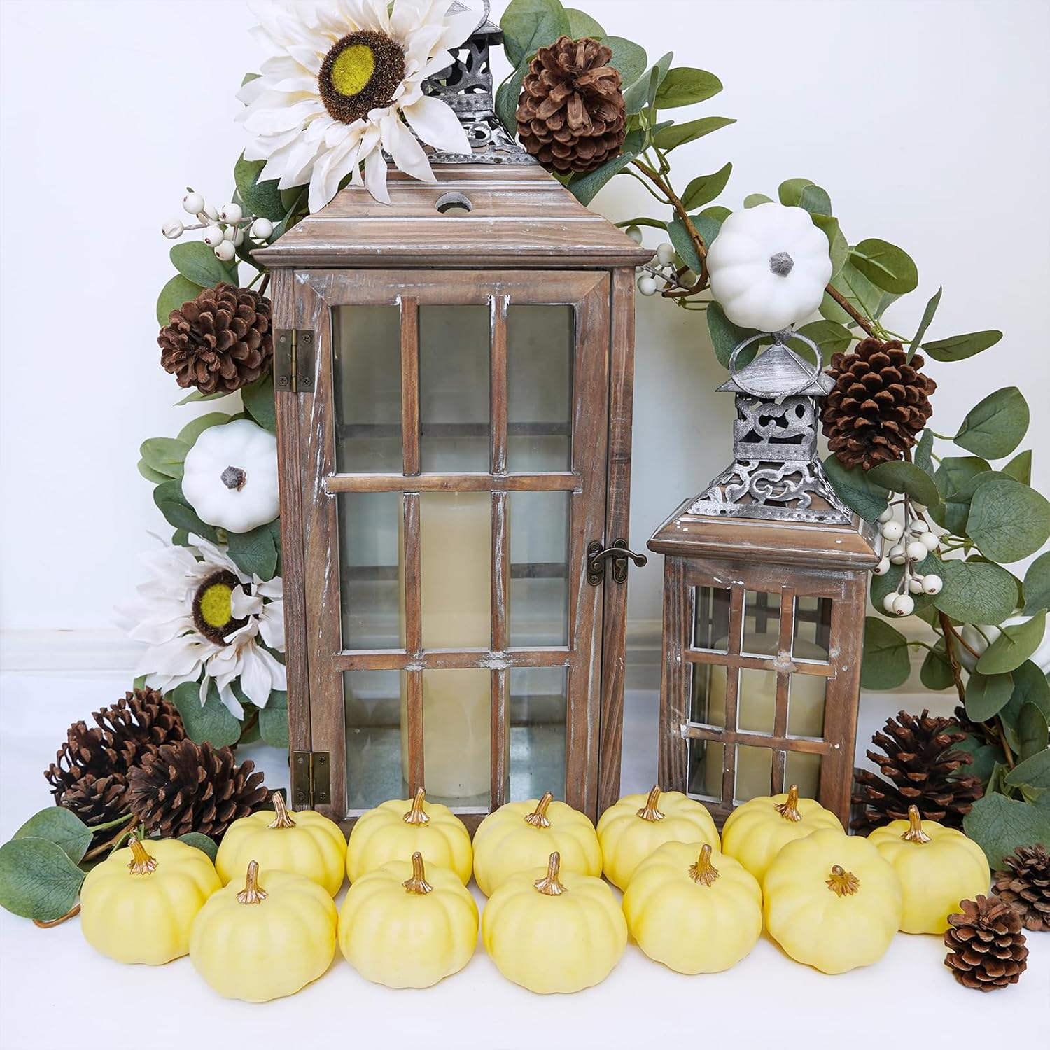 Winlyn 12 Pcs Artificial Yellow Pumpkins for Fall Decor