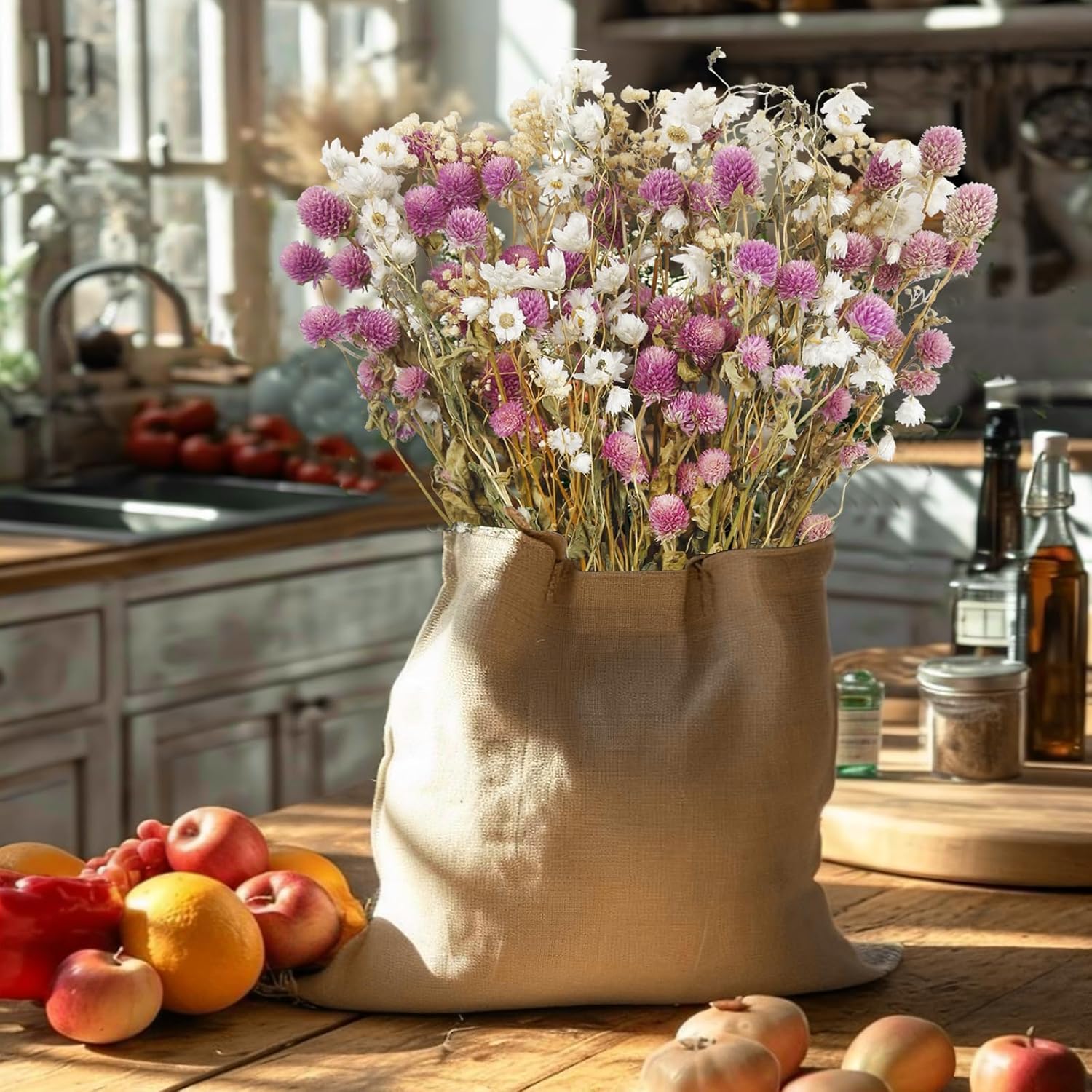 Artificial Flower Bouquet Pink Globe Amaranth Dried Flowers