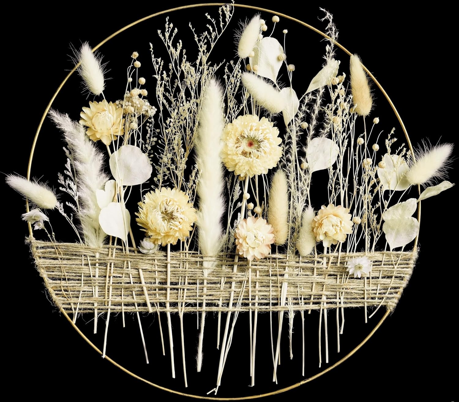 Boho Hoop with Earthy Beige Flowers for Natural Interiors