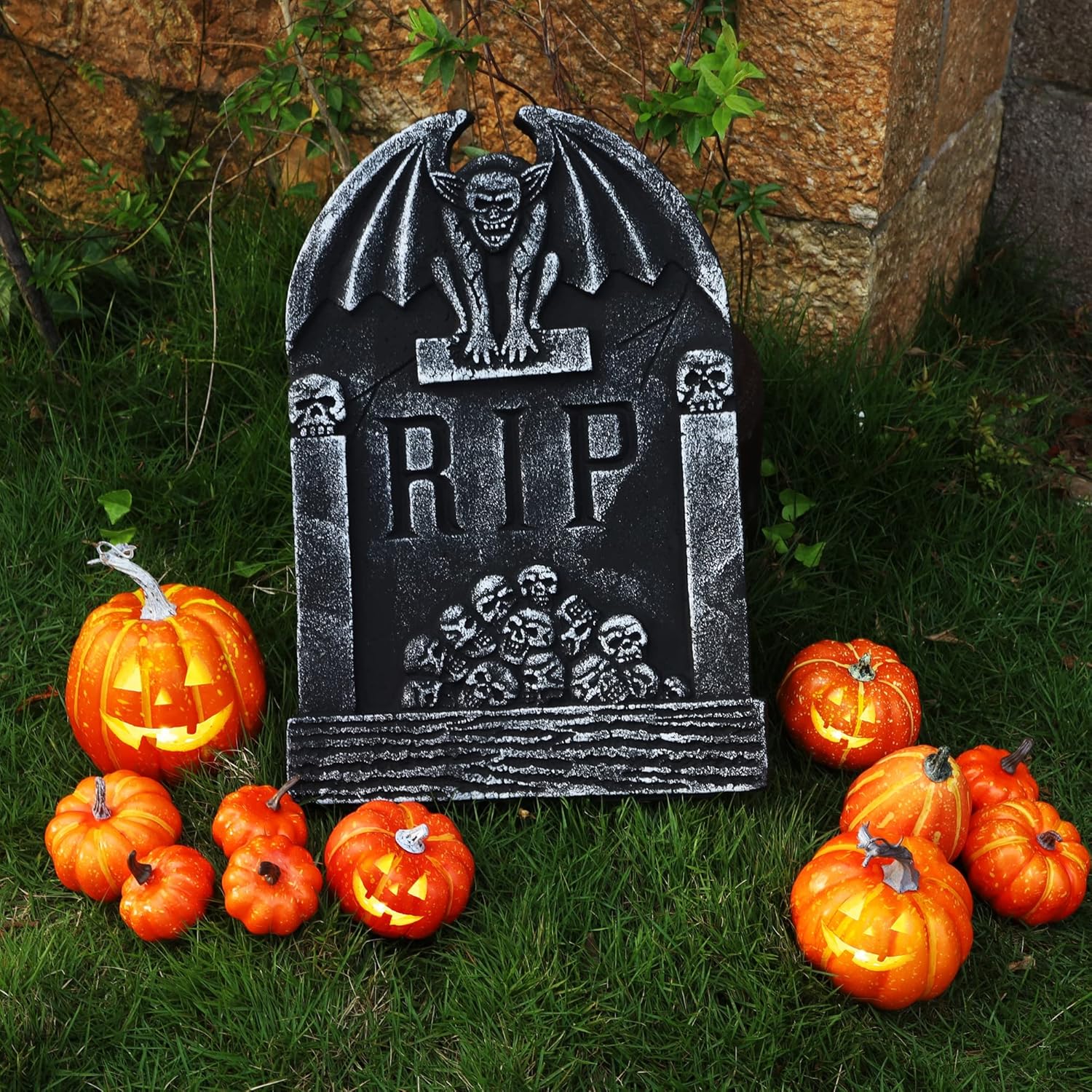 Winemana 12 Pcs Artificial Orange Pumpkins Fall Halloween Decor
