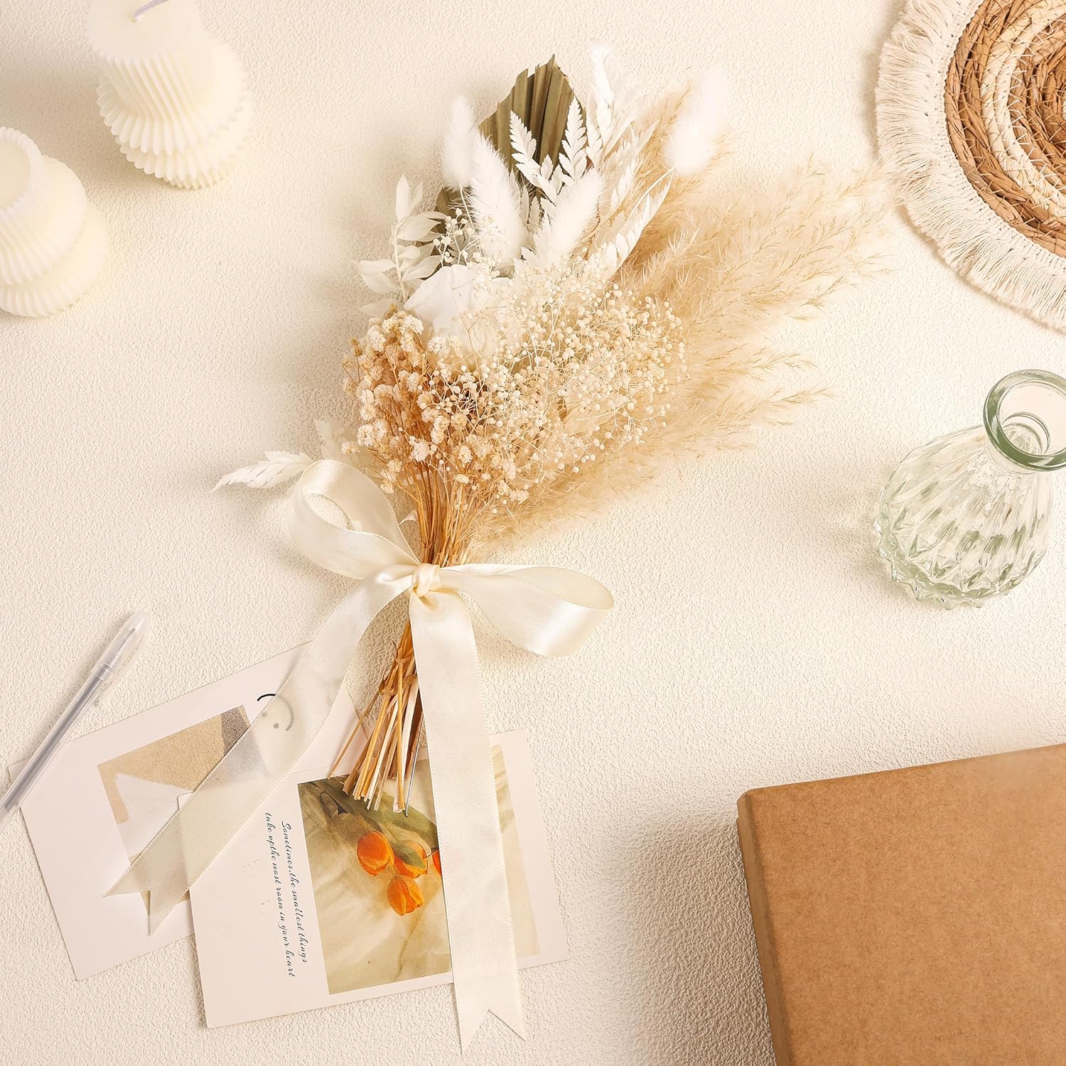VAIPI Dried Flowers Bouquet with Vase Boho Decor
