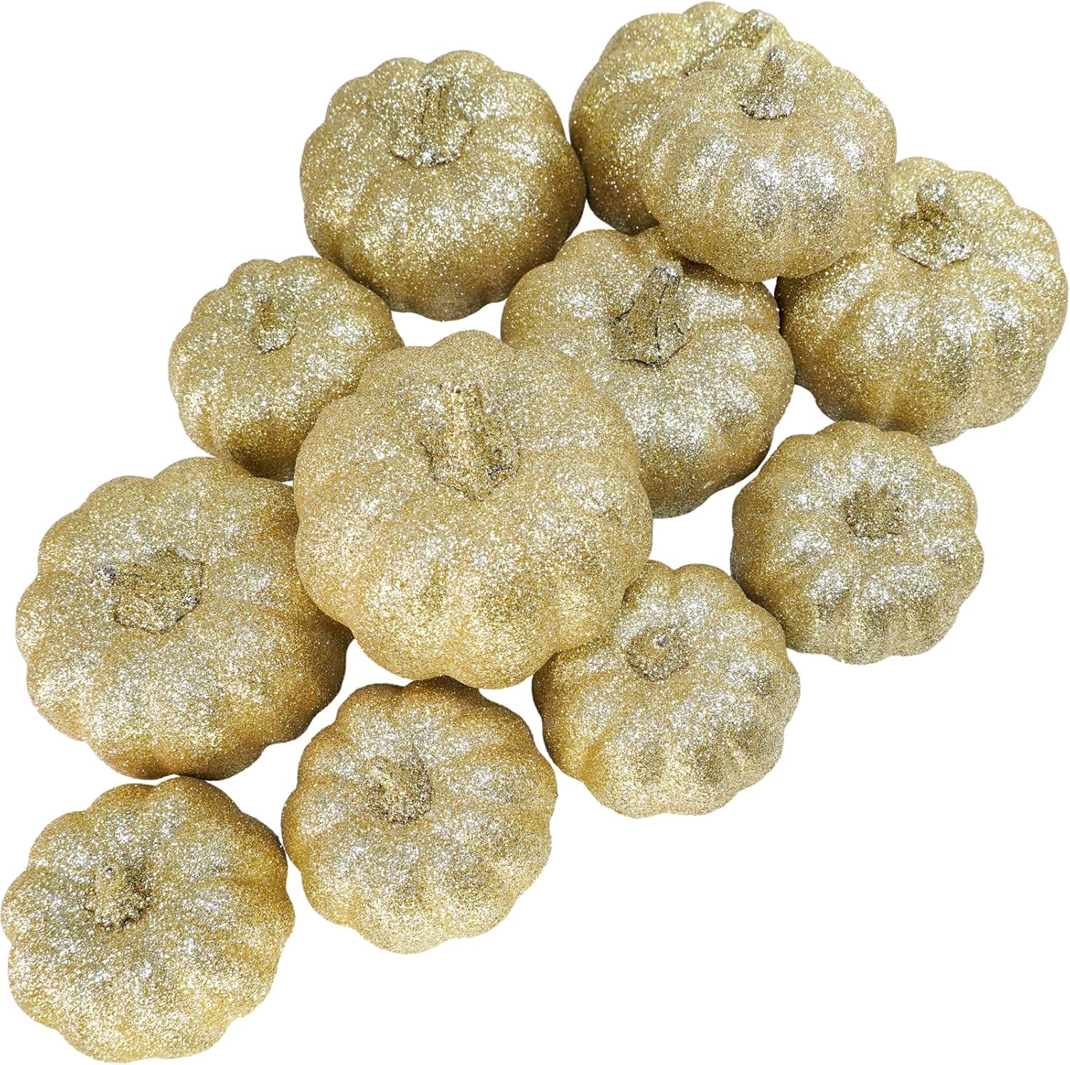 Winlyn 12 Pcs Champagne Glitter Artificial Pumpkins Fall Decor