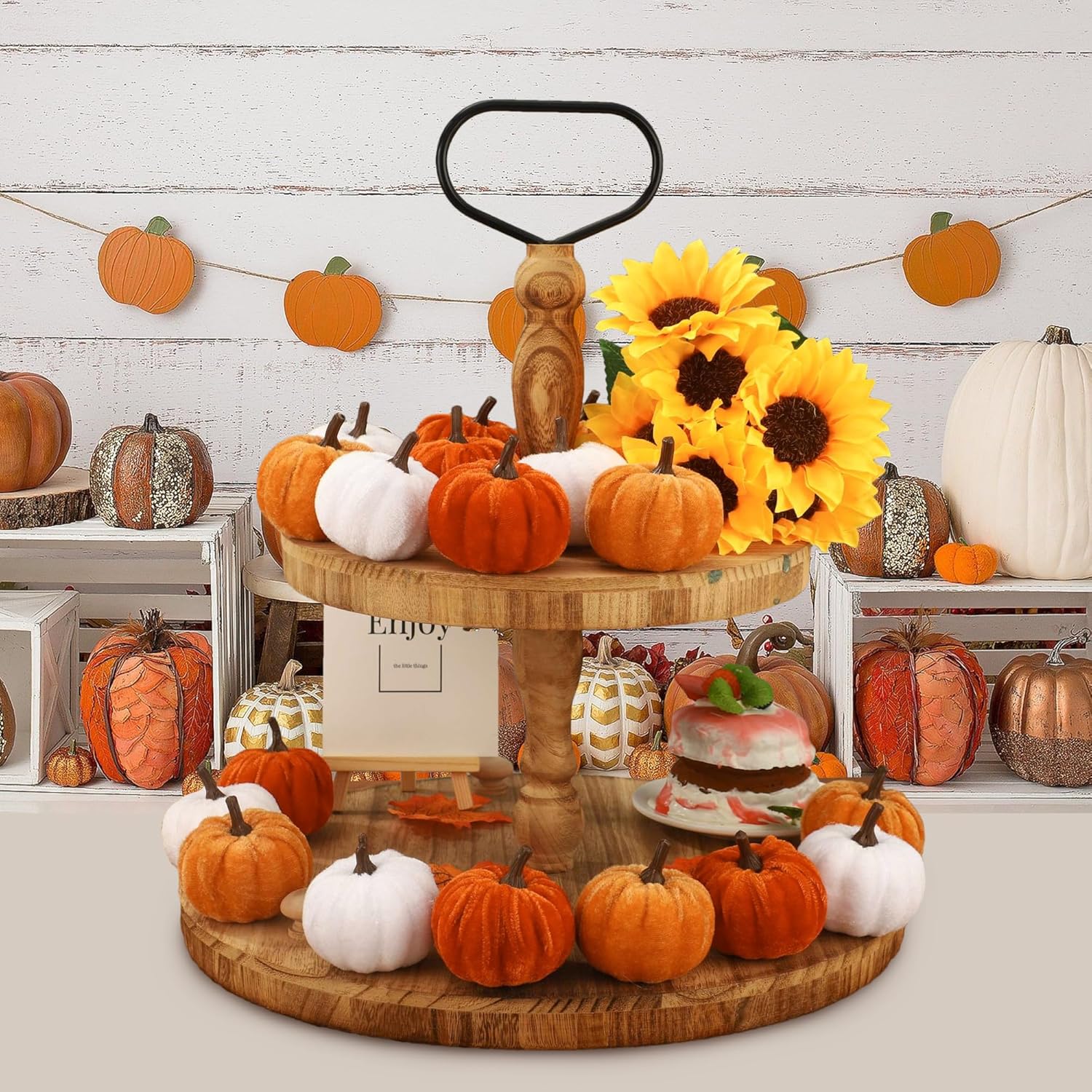 18 Pcs Fall Velvet Pumpkin Decorations