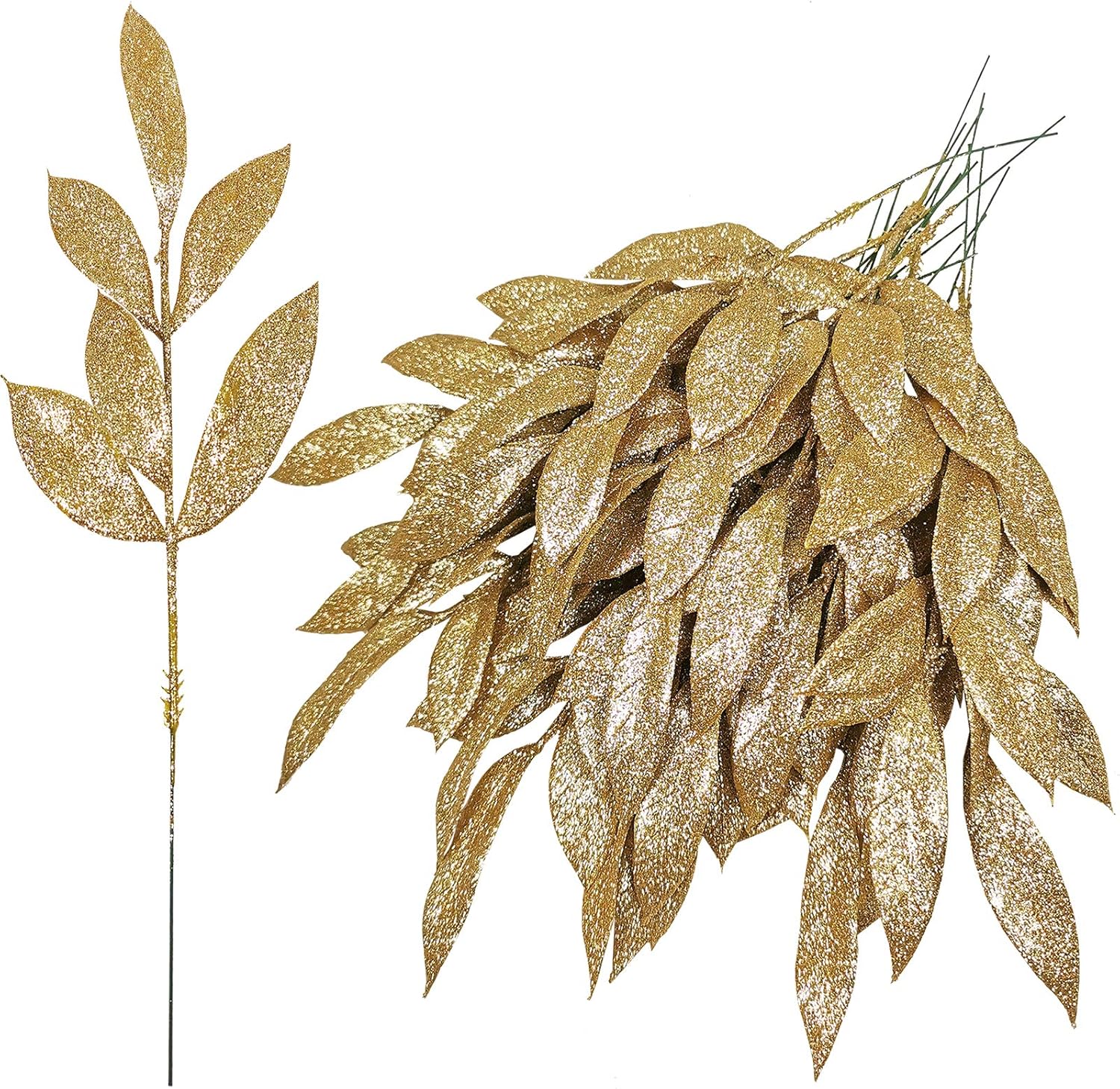 20 Pieces Gold Glitter Artificial Leaf Spray Picks 12 Inch Tall