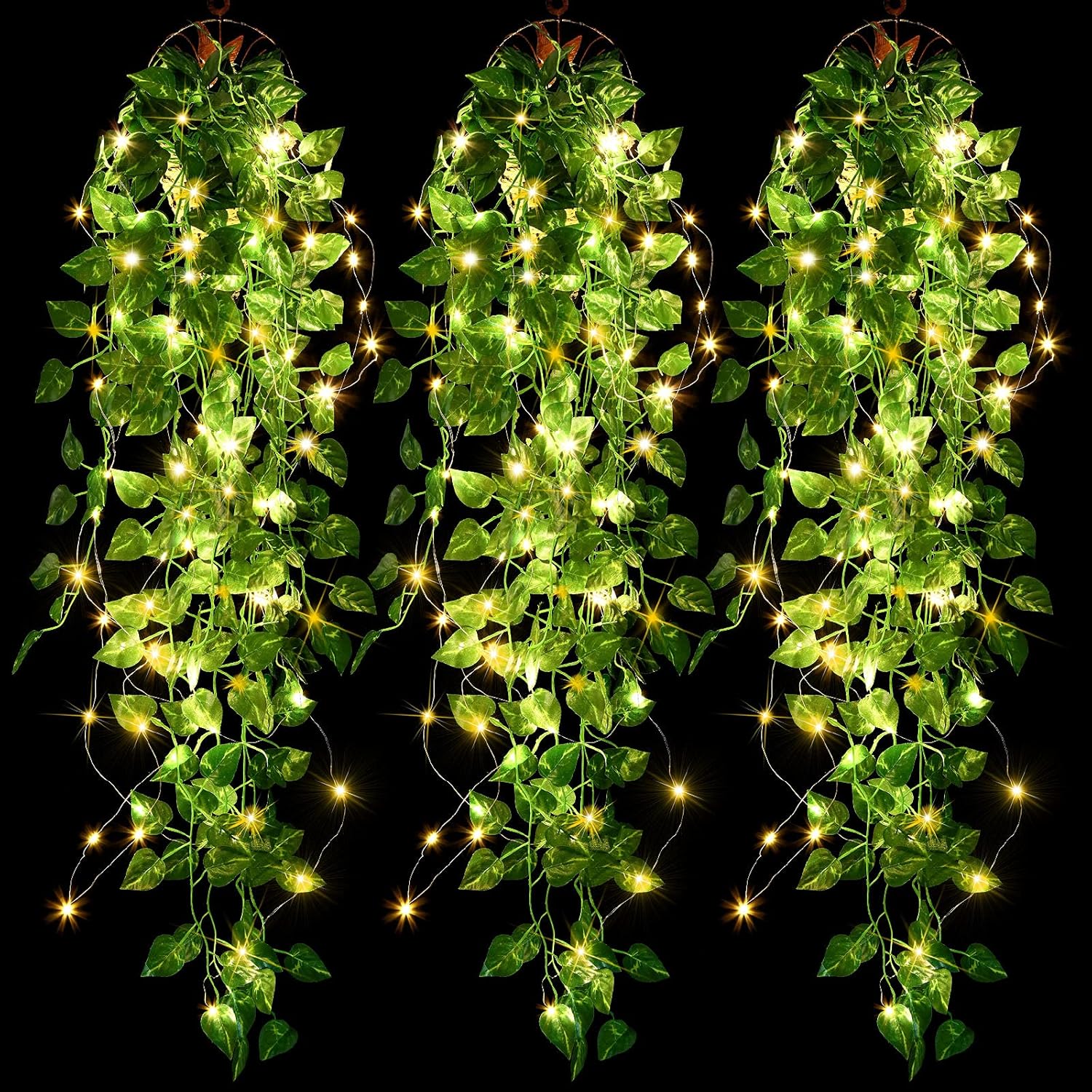 Mudder 3 Packs LED Artificial Hanging Plants with Lights