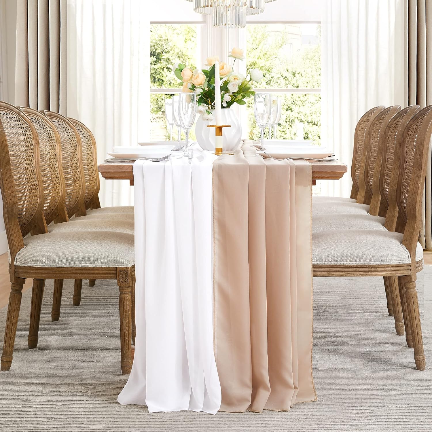 Warm Home Designs White Brown Chiffon Wedding Arch Drapery Fabric 24 Feet