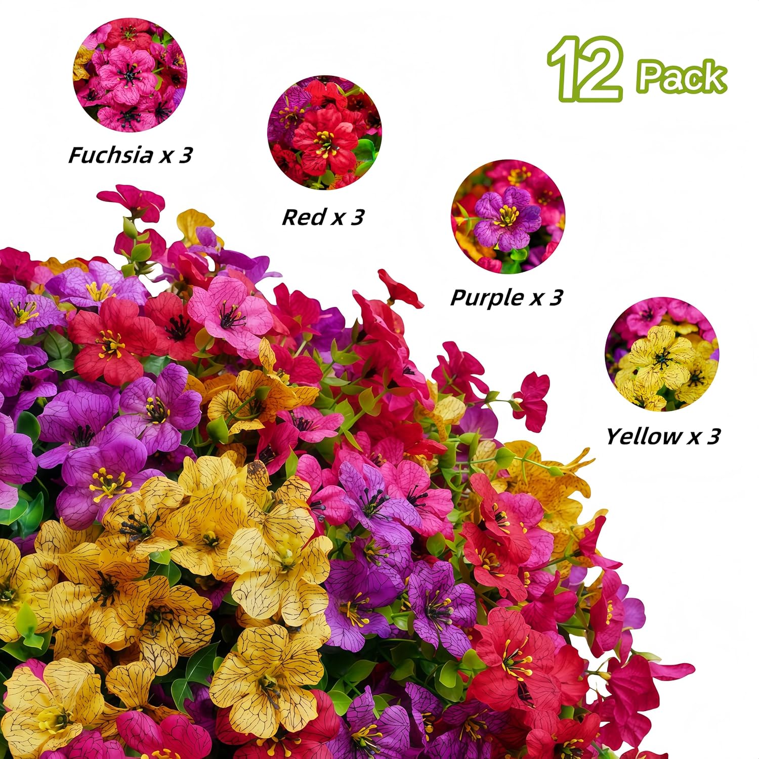 12PCS UV Resistant Fake Flowers for Outdoor Decor