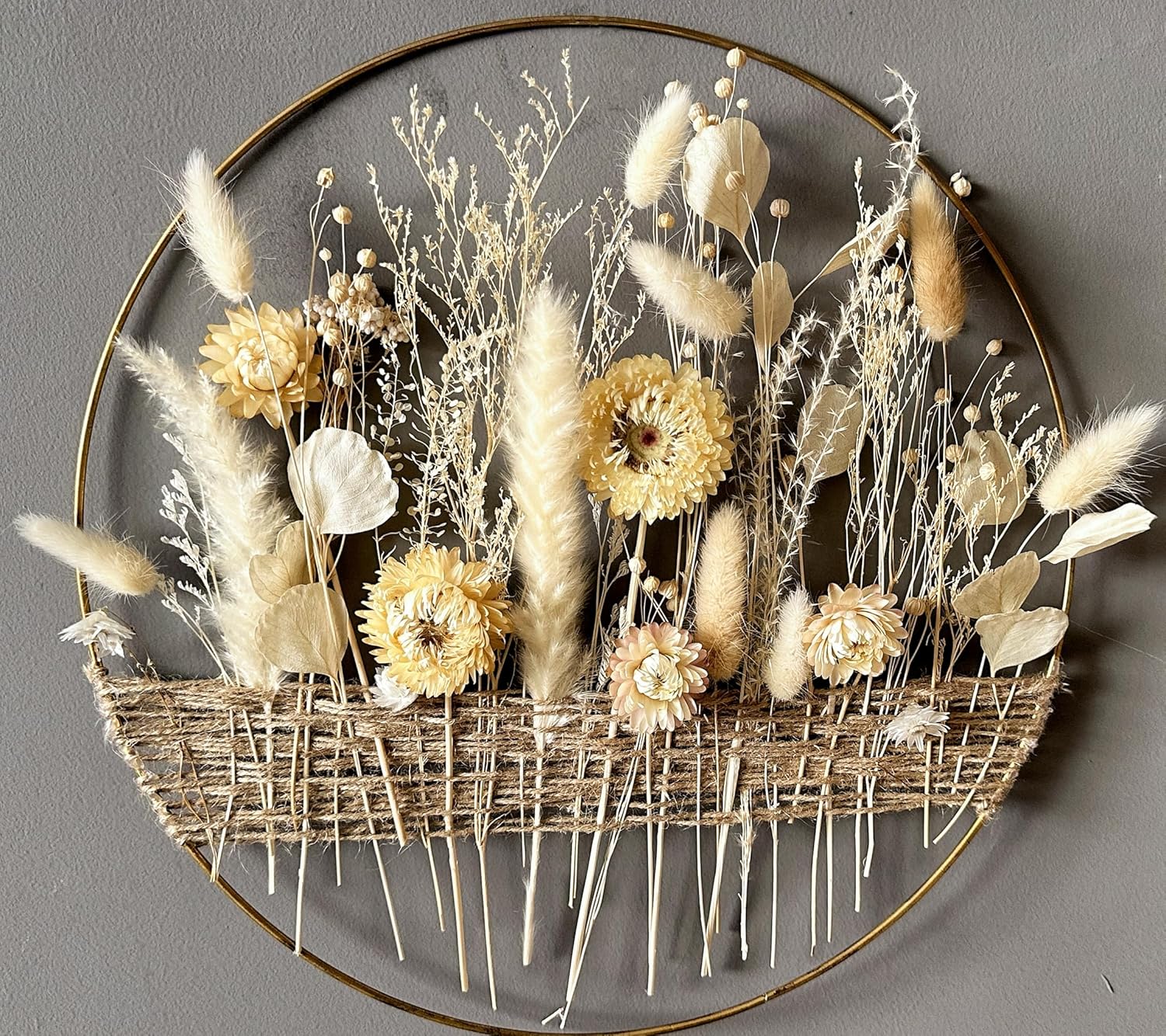Boho Hoop with Earthy Beige Flowers for Natural Interiors