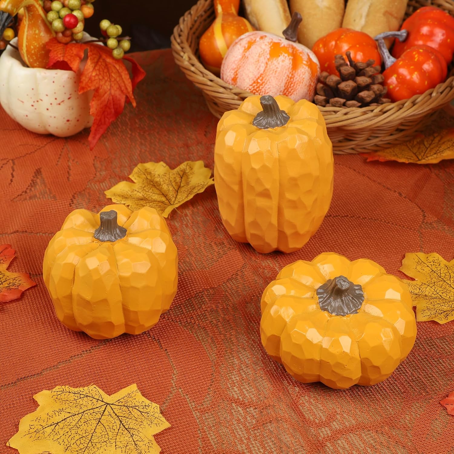 Winemana Artificial Yellow Pumpkin Centerpiece Set of 3