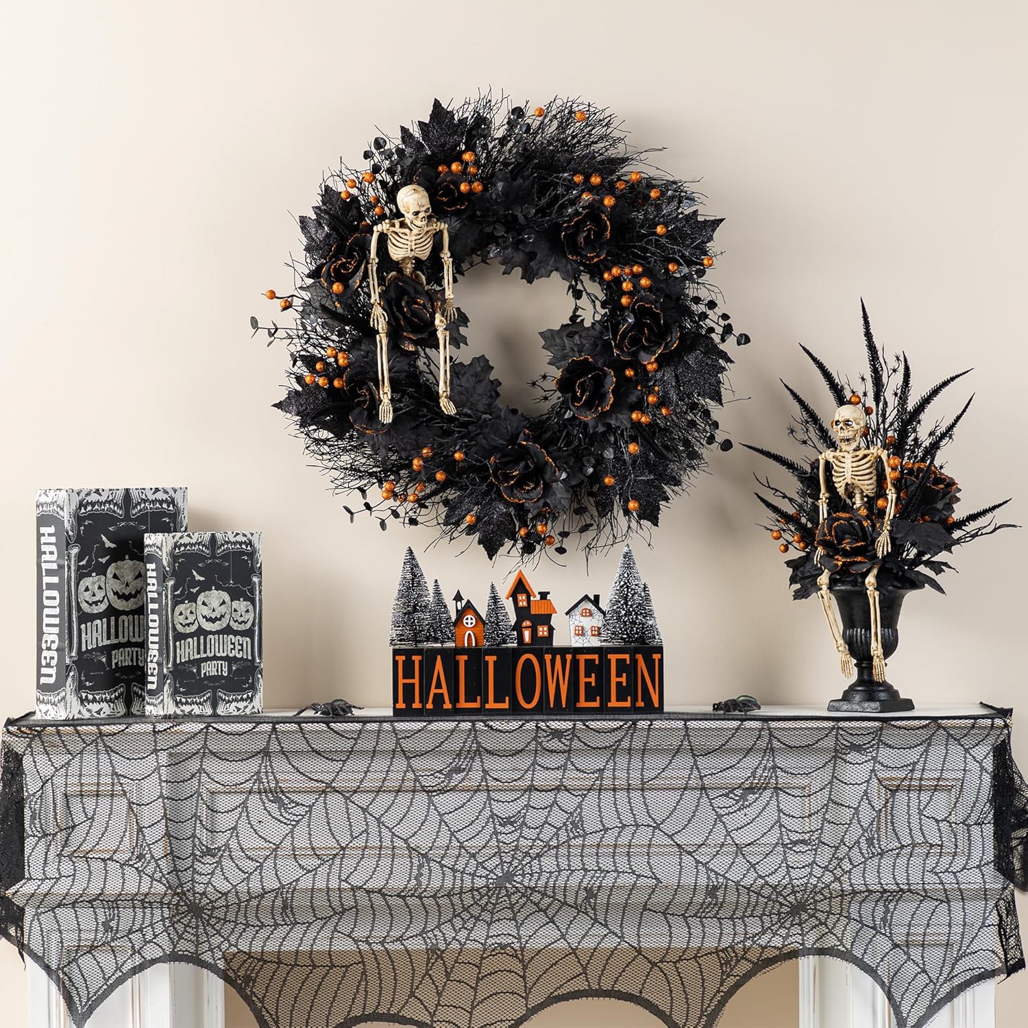 Glitzhome Set of 3 Halloween Decor Trees and Wreath