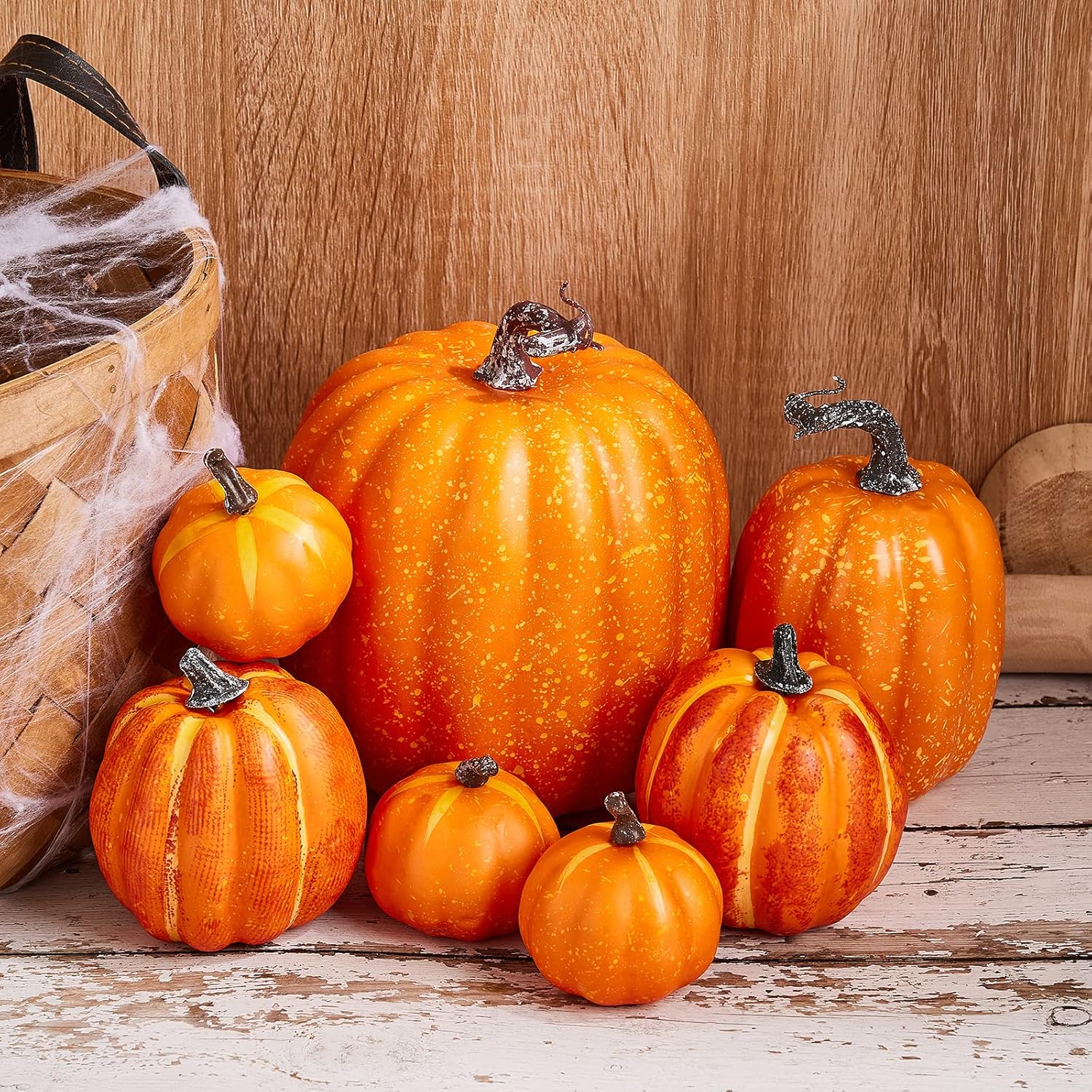 7Pcs Artificial Pumpkins Halloween Decoration Set