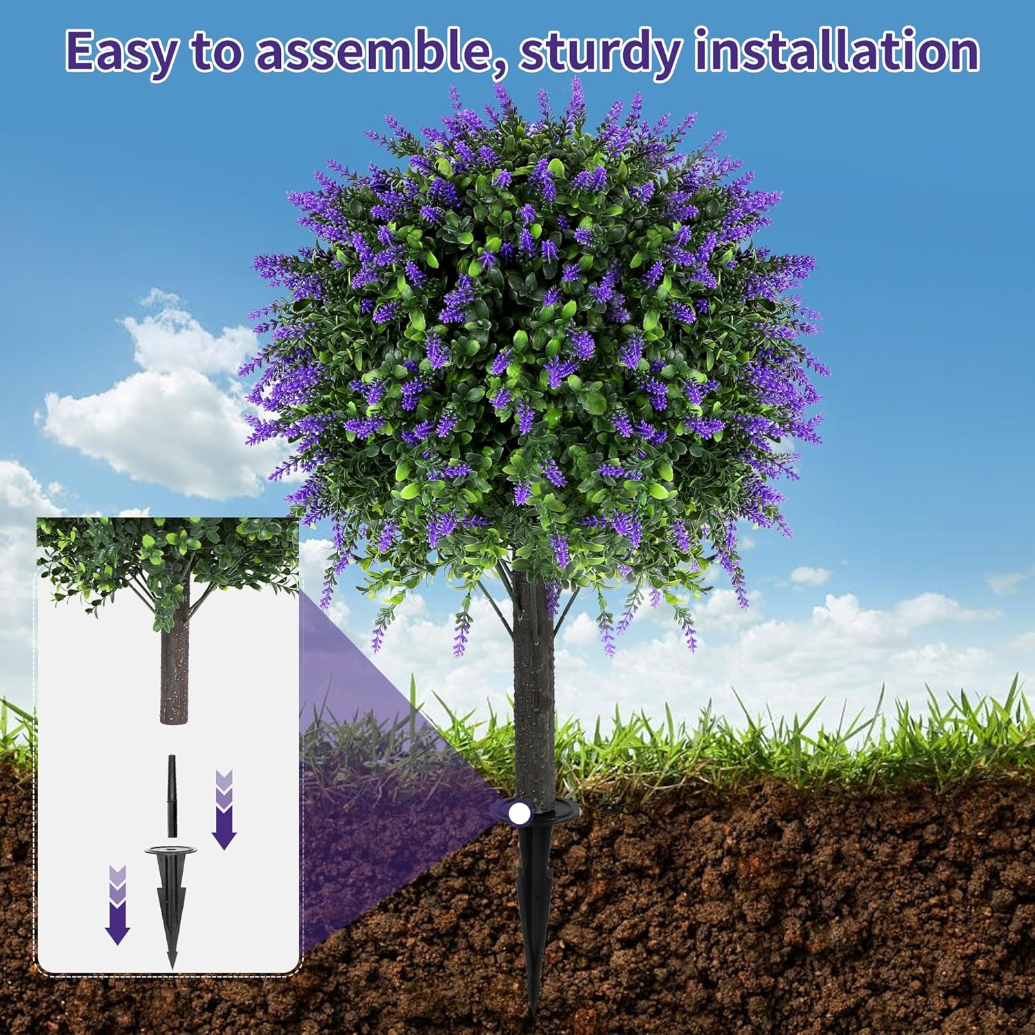 272 Inch Artificial Lavender Topiary Set of 2 with Spike