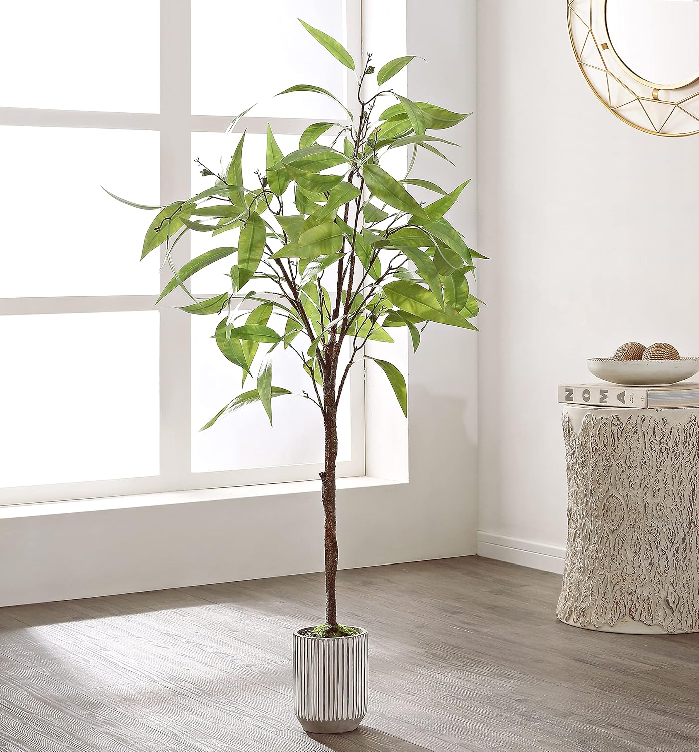 SAFAVIEH 50 Inch Artificial Eucalyptus Tree with Cement Pot