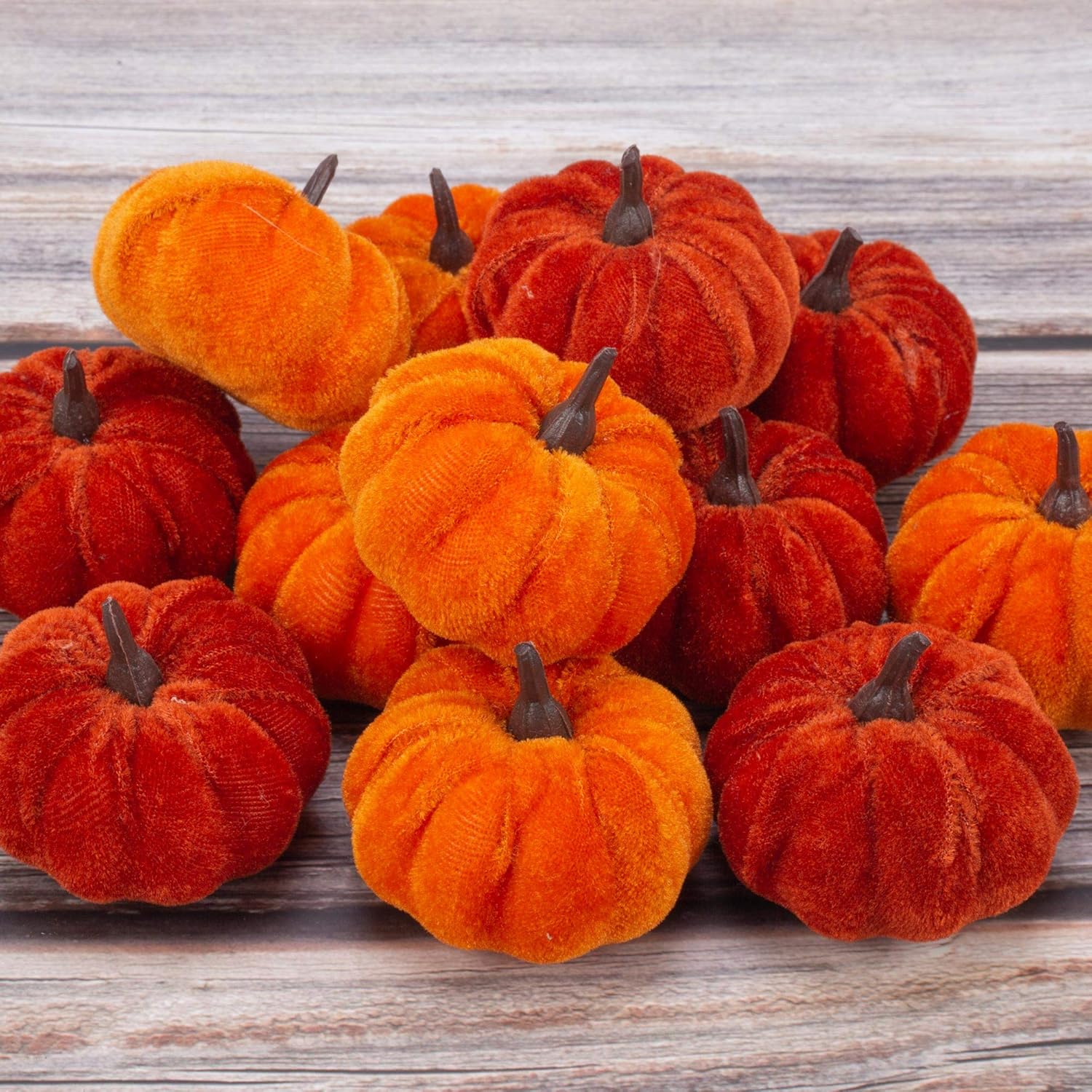 12 Pcs Artificial Orange Velvet Pumpkins Fall Decorations