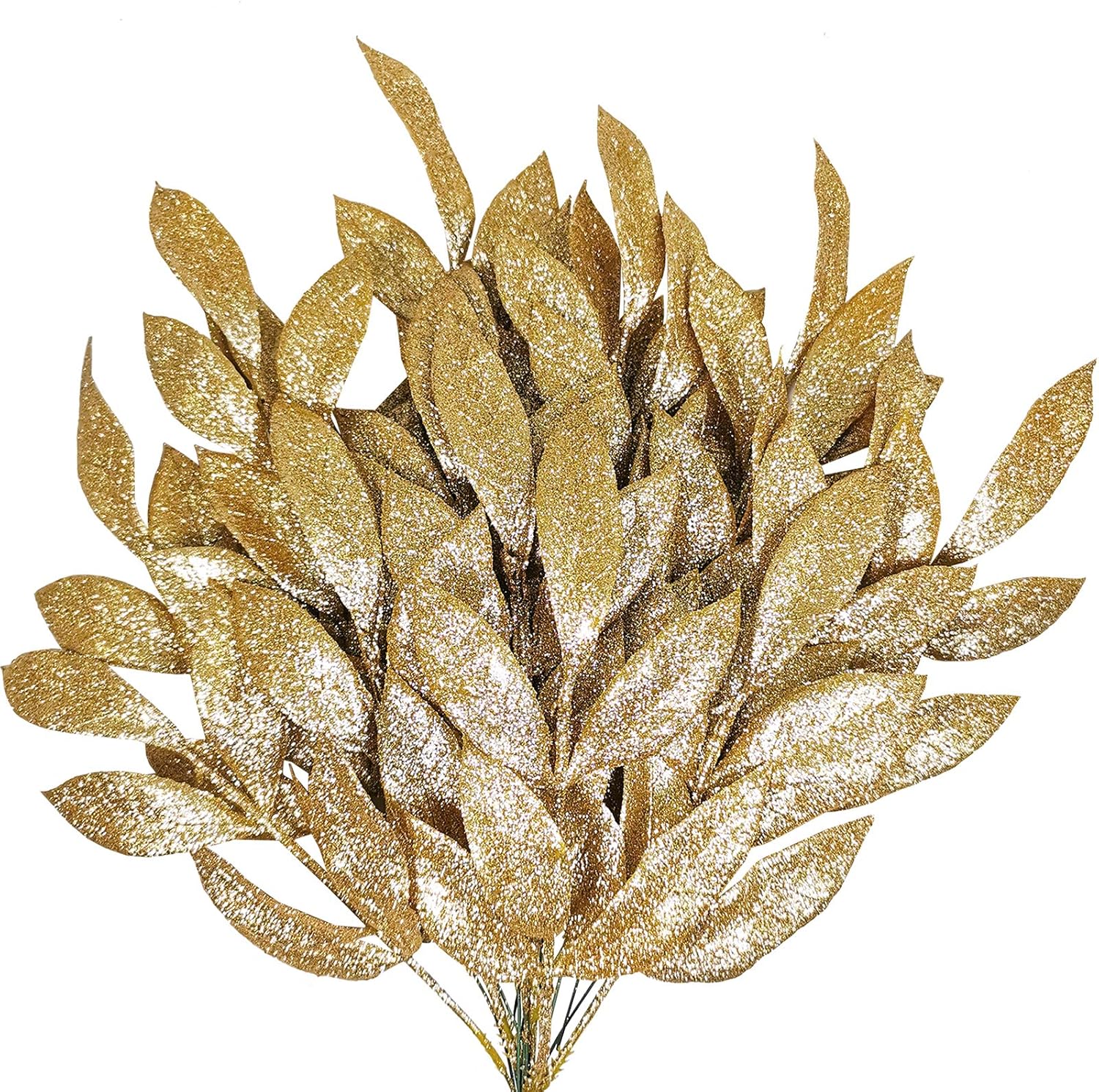 20 Pieces Gold Glitter Artificial Leaf Spray Picks 12 Inch Tall